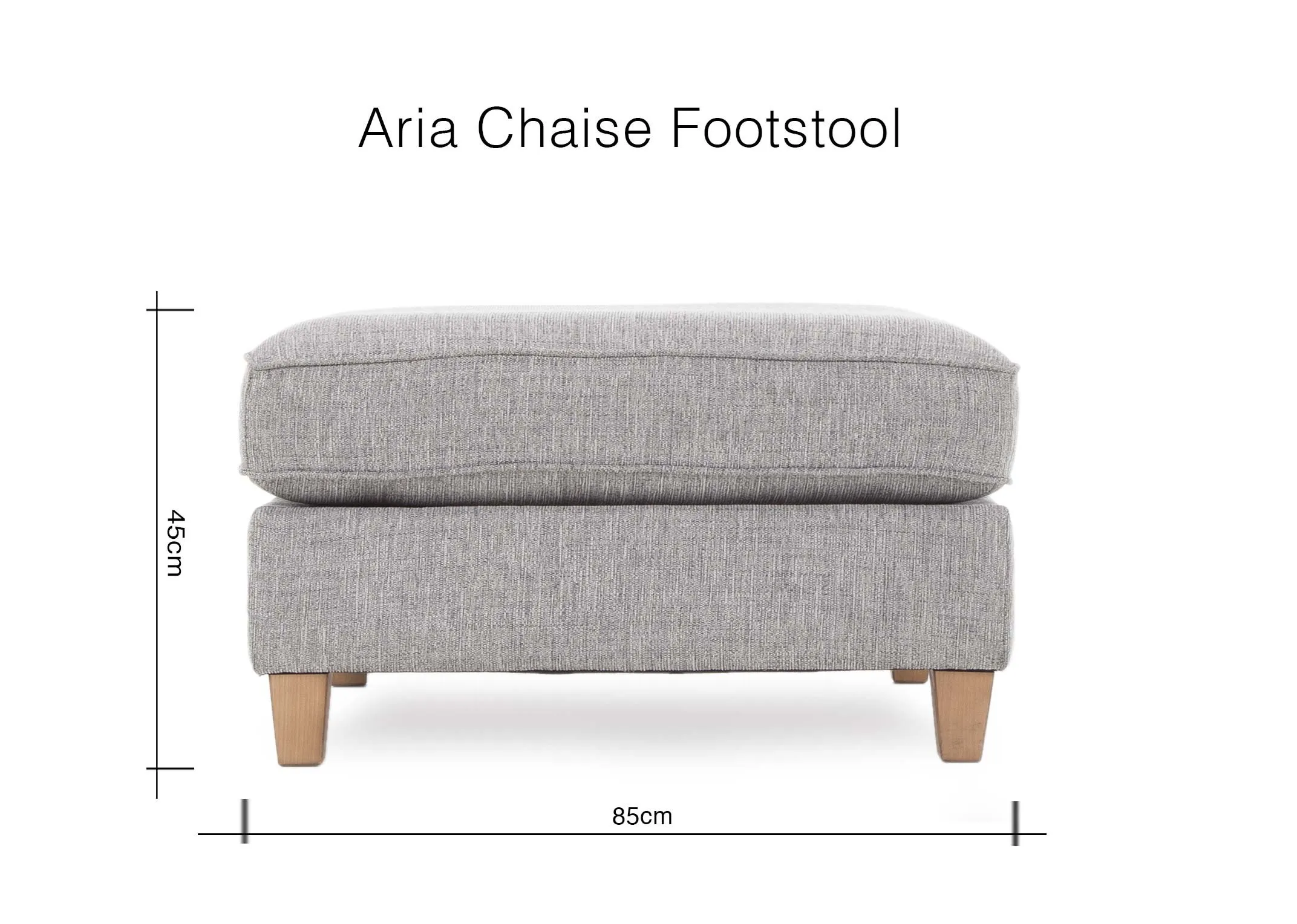 A dimension image of the Aria Grey Fabric Footstool with 85cm(Width) x 45cm (Height)