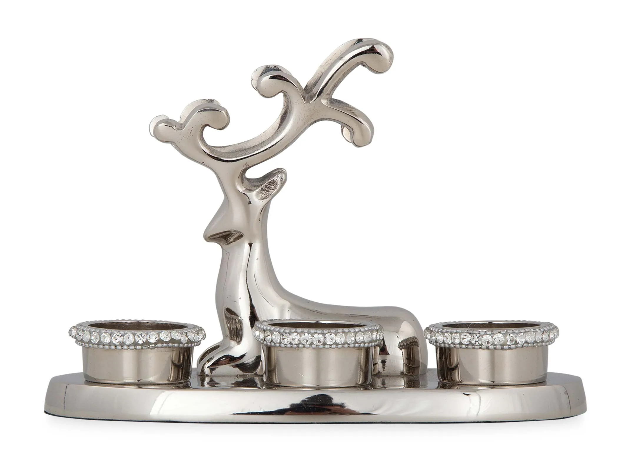 Sitting Reindeer with 3 Rhinestone T-Lights - Christmas Candle Holder
