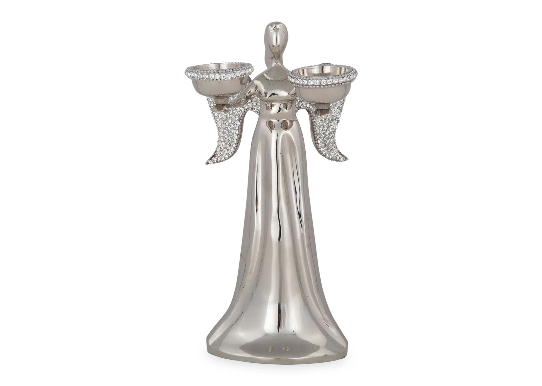 A full view of the 2 tea light rhinestone angel.