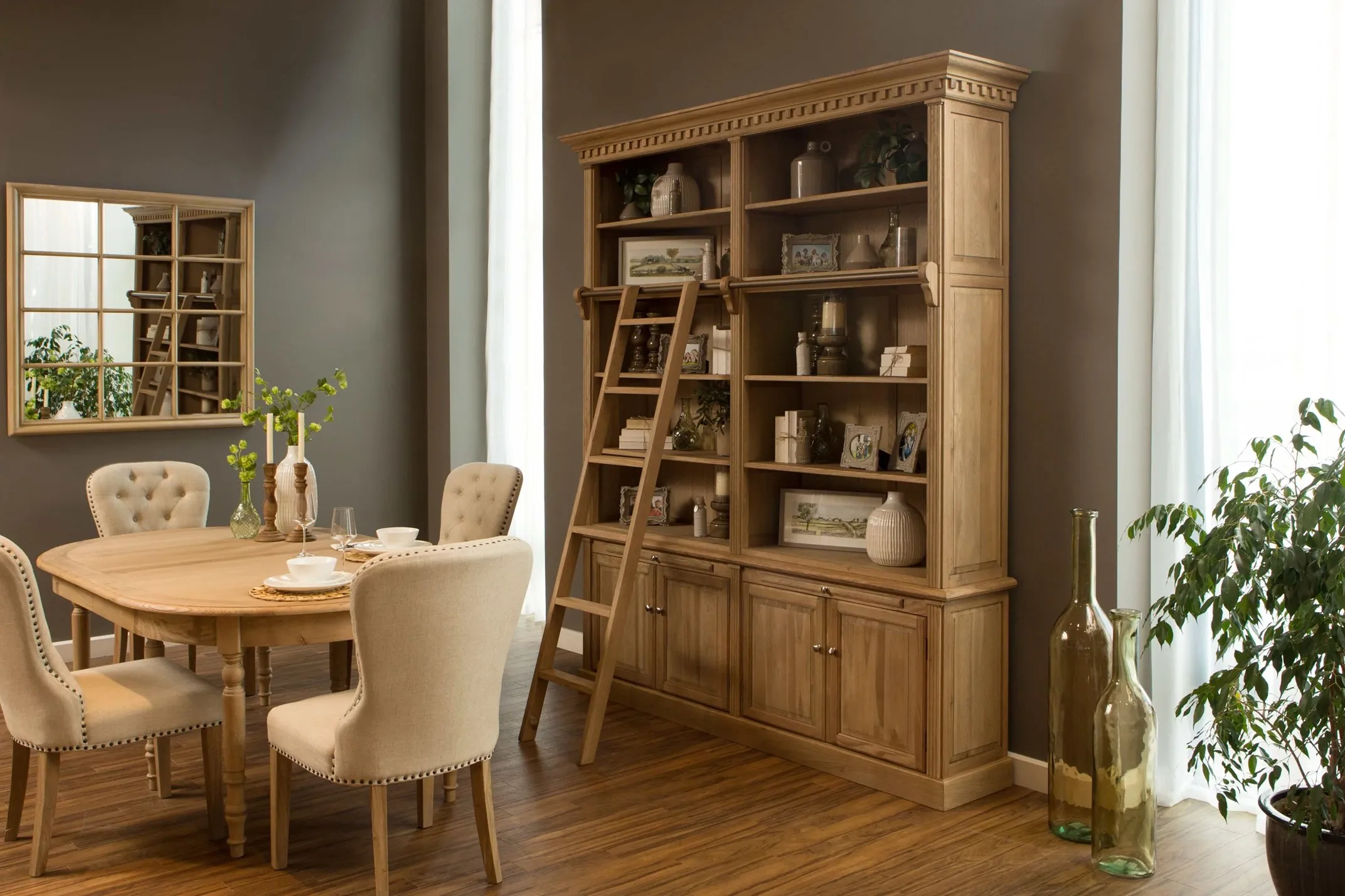 Oak Bookcase With Ladder - Iona
