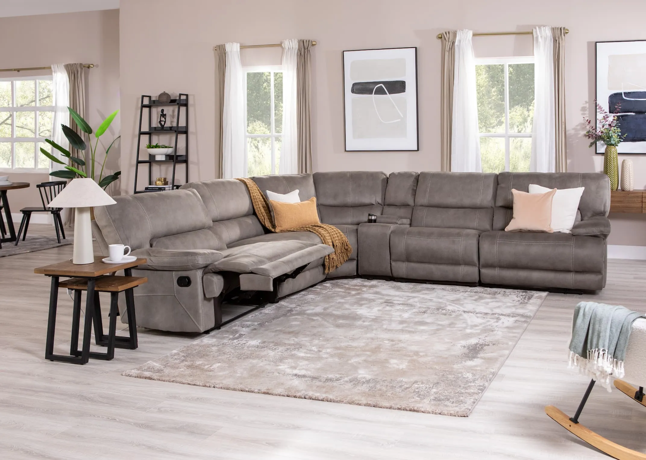 Large Grey Fabric Reclining Corner Sofa - Baxter
