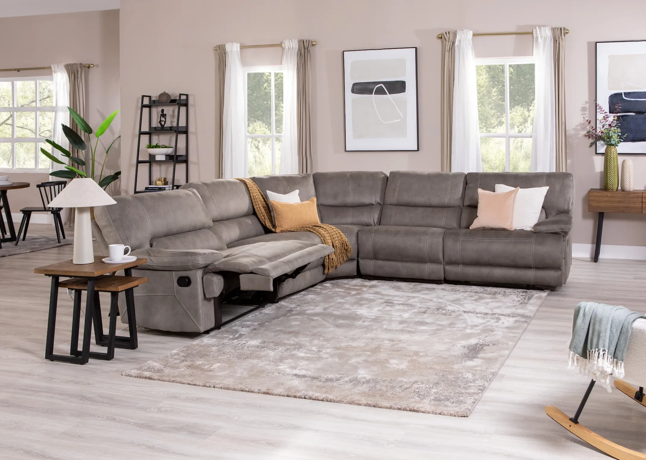 Medium Grey Fabric Reclining Corner Sofa - Baxter