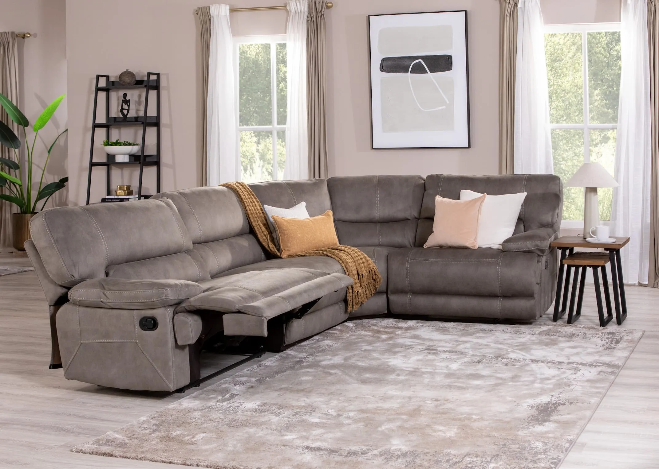 Small Grey Fabric Reclining Corner Sofa - Baxter