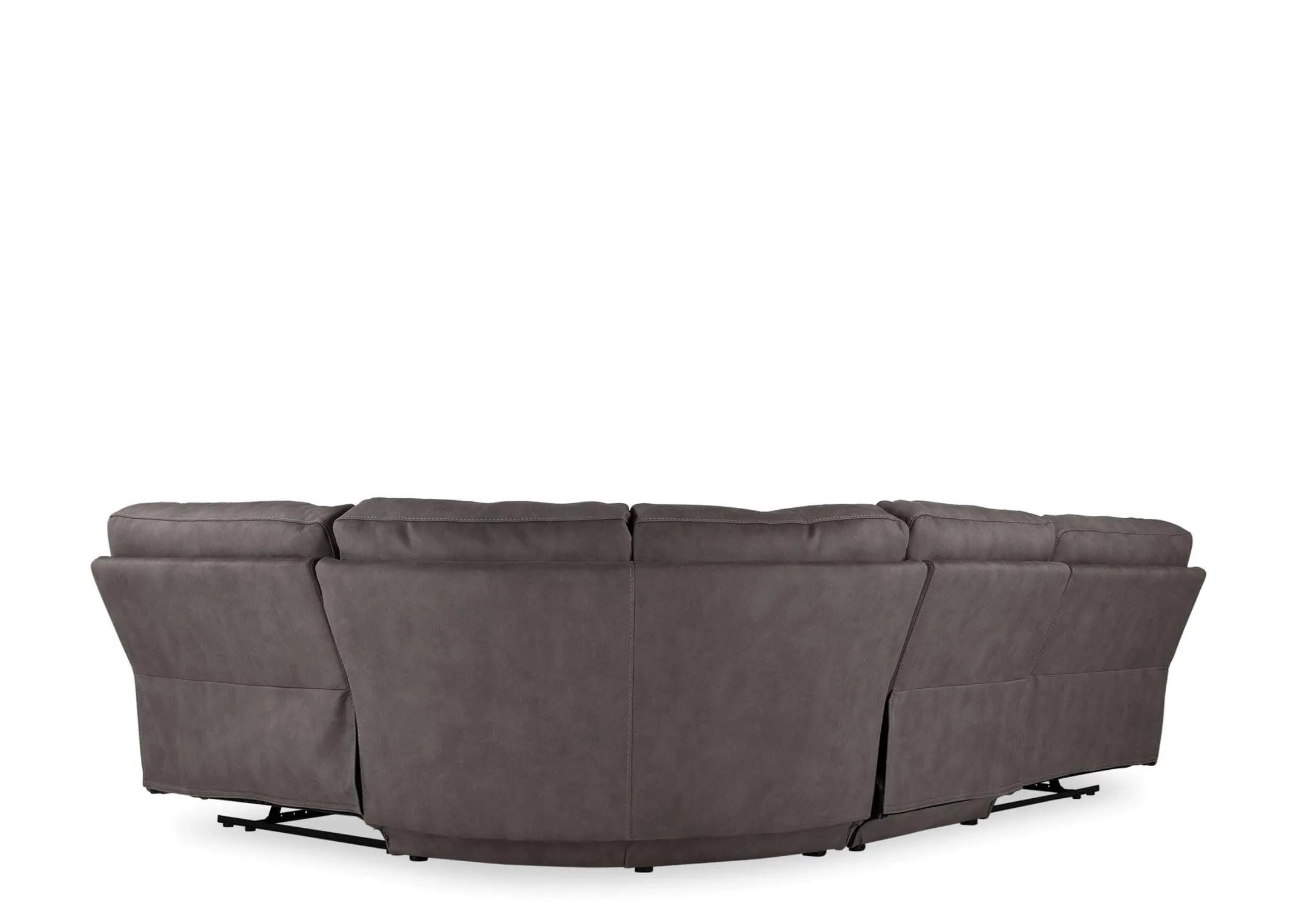 Full back view of the Baxter small reclining corner sofa showing the back of the sofa upholstered with grey fabric