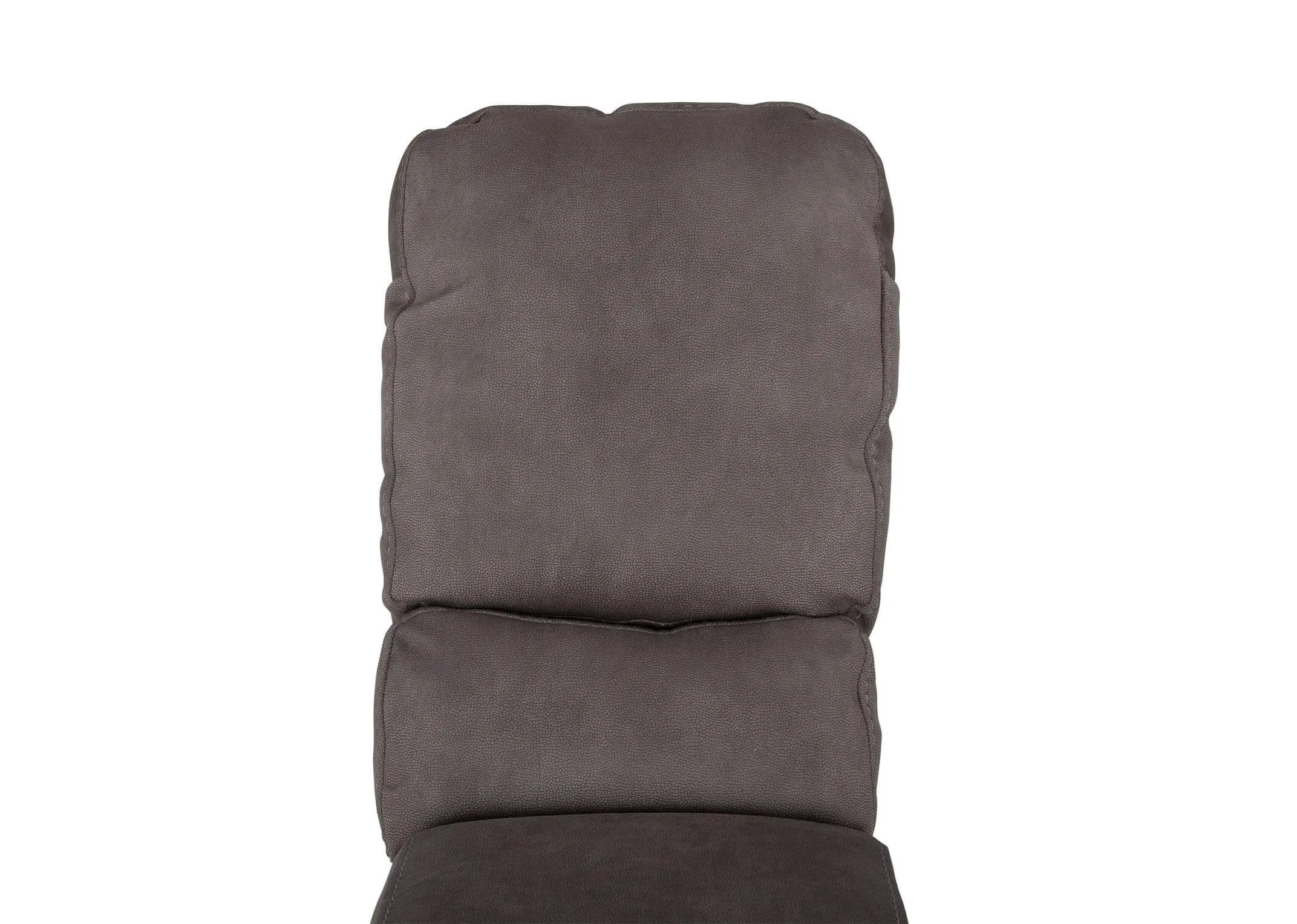 A close up of the backrest on the Baxter drinks holder detailing the faux suede fabric finish.