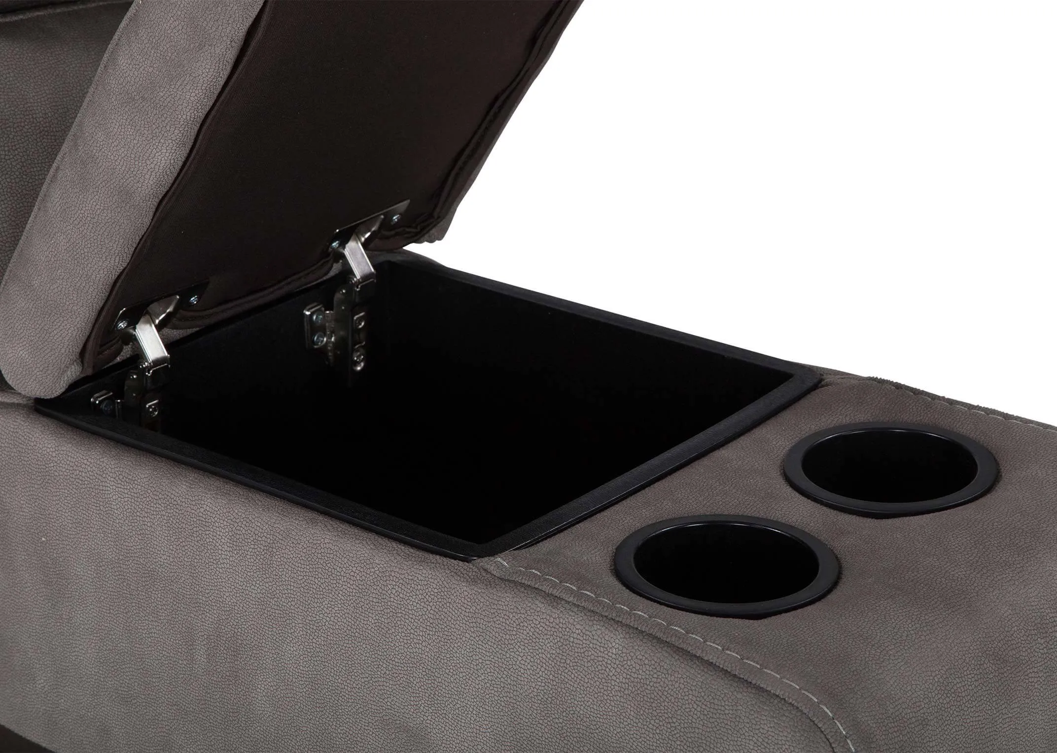 A close up of the drinks holder and the hidden compartment which can be added to the Baxter corner group.