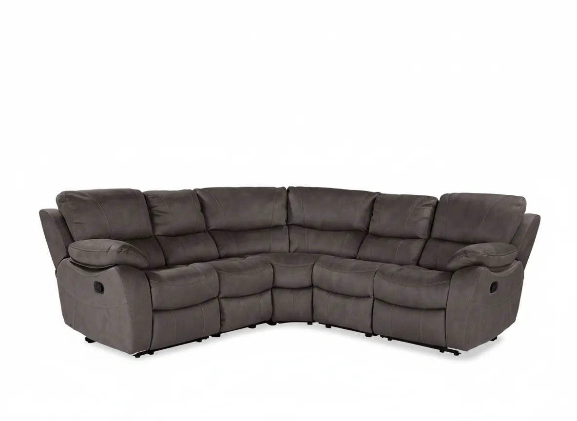 A sultry grey corner sofa from EZ Livings Hannah range. Angled view of seats fixed