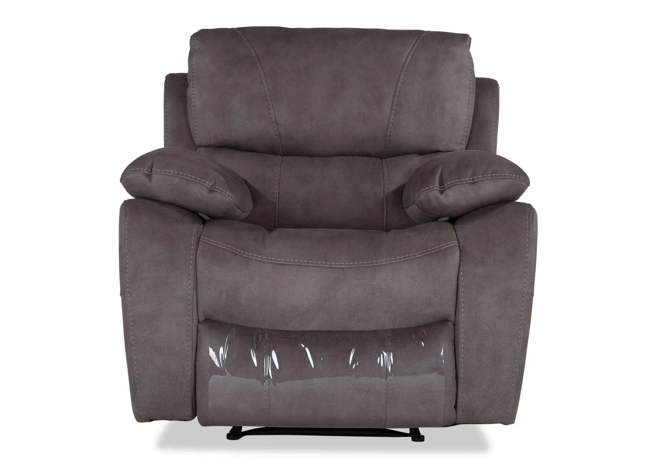Hannah Grey Faux suede recliner in a reclined lifestyle image with the Corner Sofa & Malta furniture