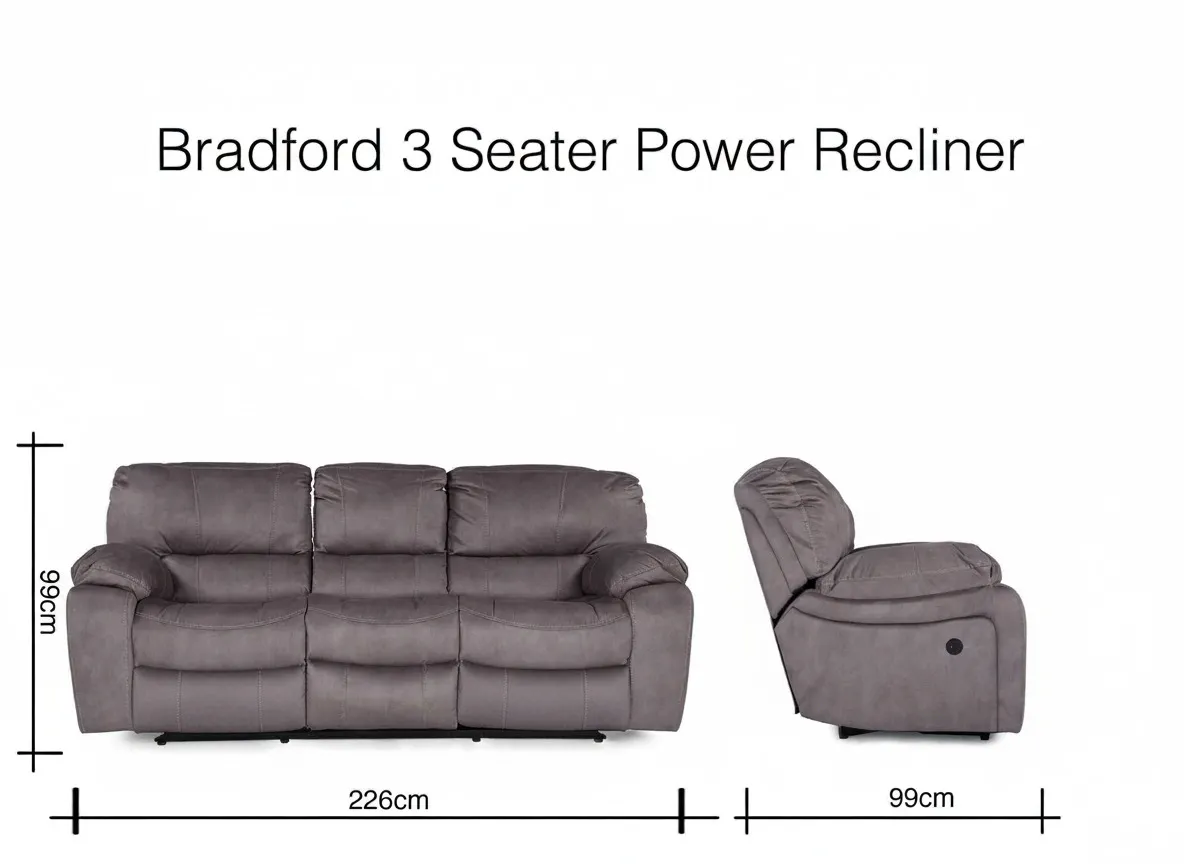 Bradford 3 seater power reclining sofa 99cm (Height) x 226cm (Width) x 99cm (Depth)