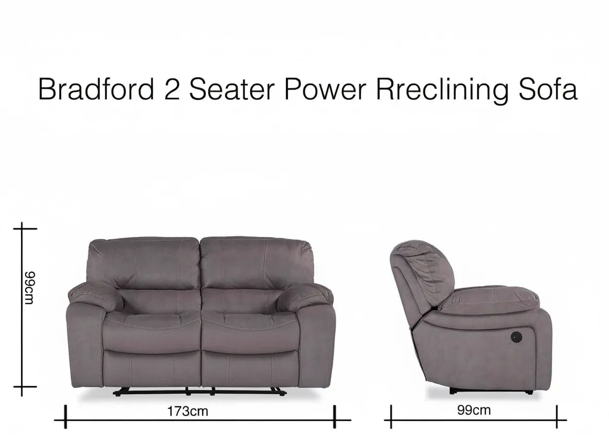 Bradford 2 seater power reclining sofa 99cm (Height) x 173cm (Width) x 99cm (Depth)