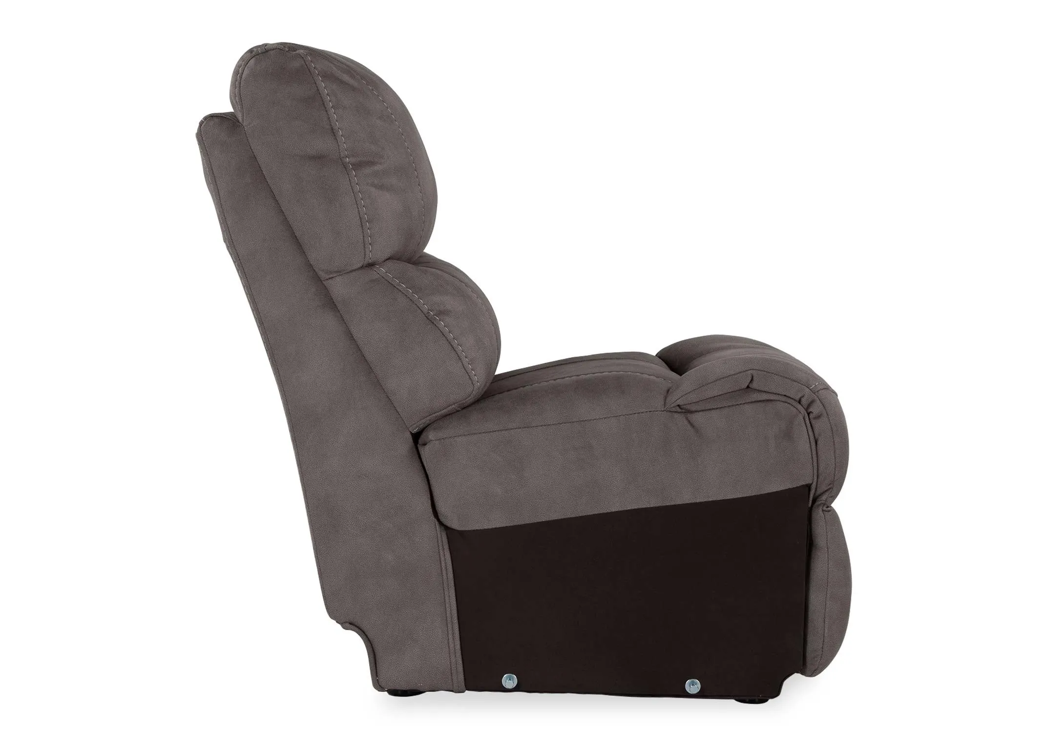 A view from the side of the Hannah grey fabric armless unit.