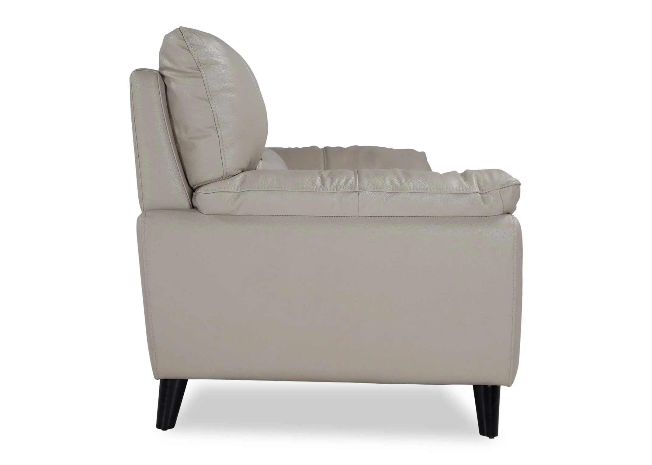 A view from the side of the Alfredo 3 seater grey leather sofa.