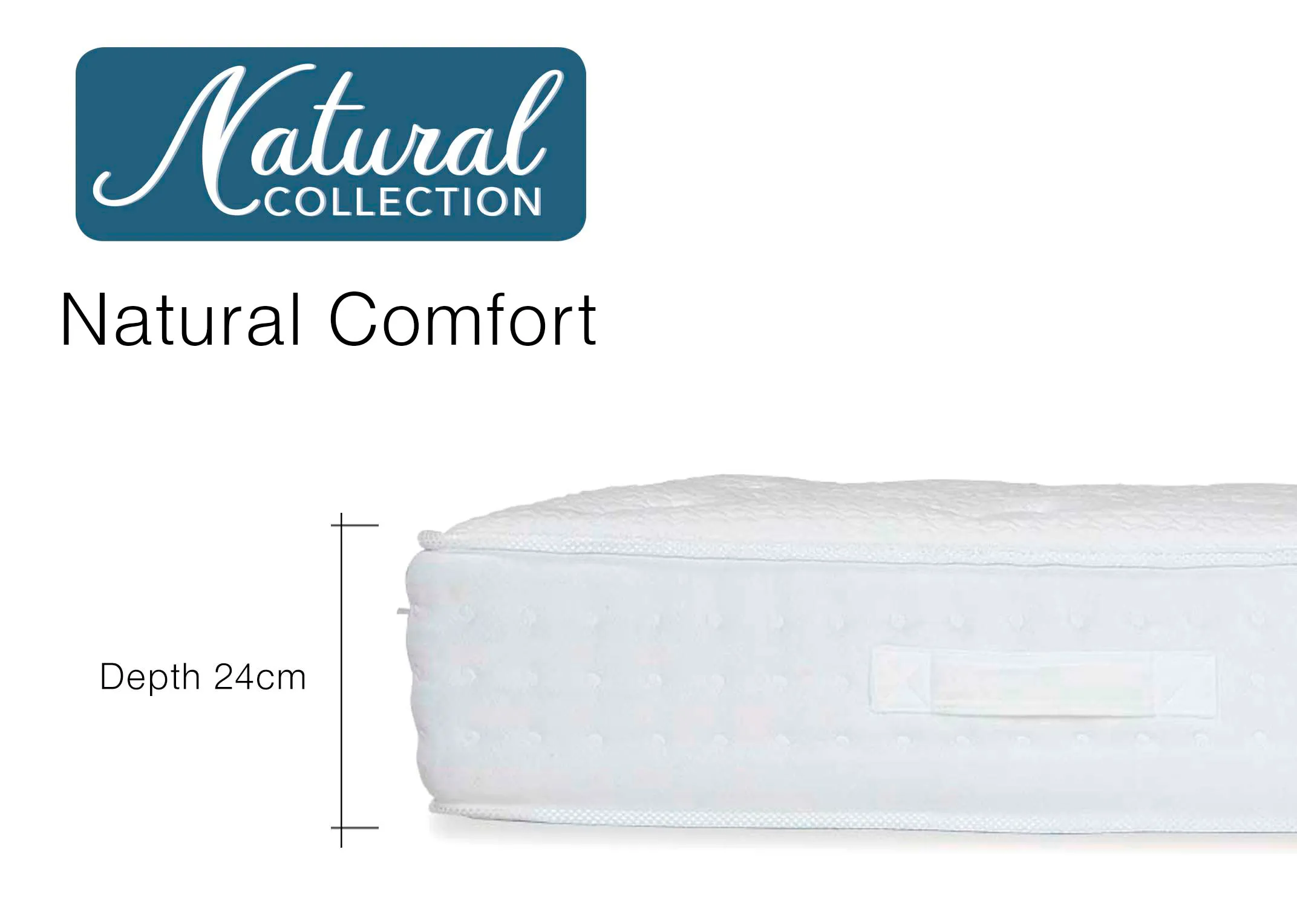 A dimension image of the Natural Comfort Mattress with 24cm (depth)