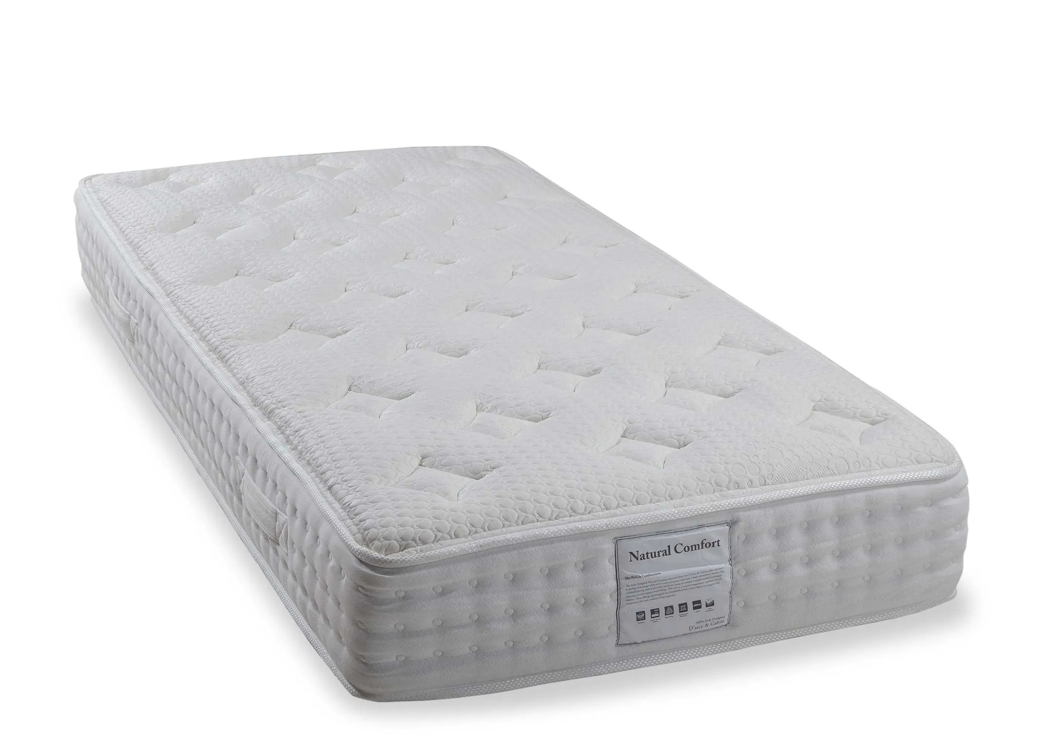 A close up of the corner of the 6 ft Natural Comfort super king mattress highlighting the micro quilted fabric.