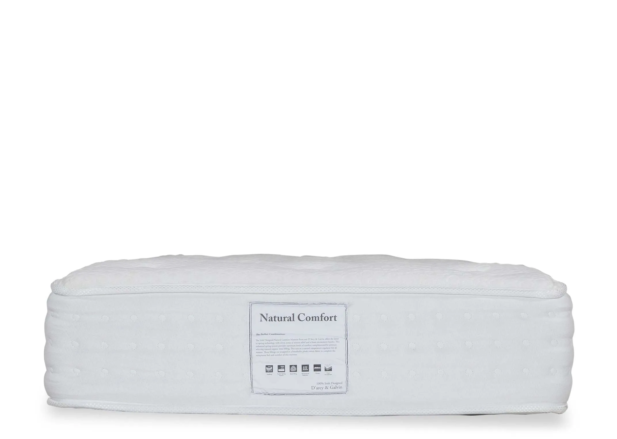 A view along the short side of the 6 ft Natural Comfort super king  roll up mattress.