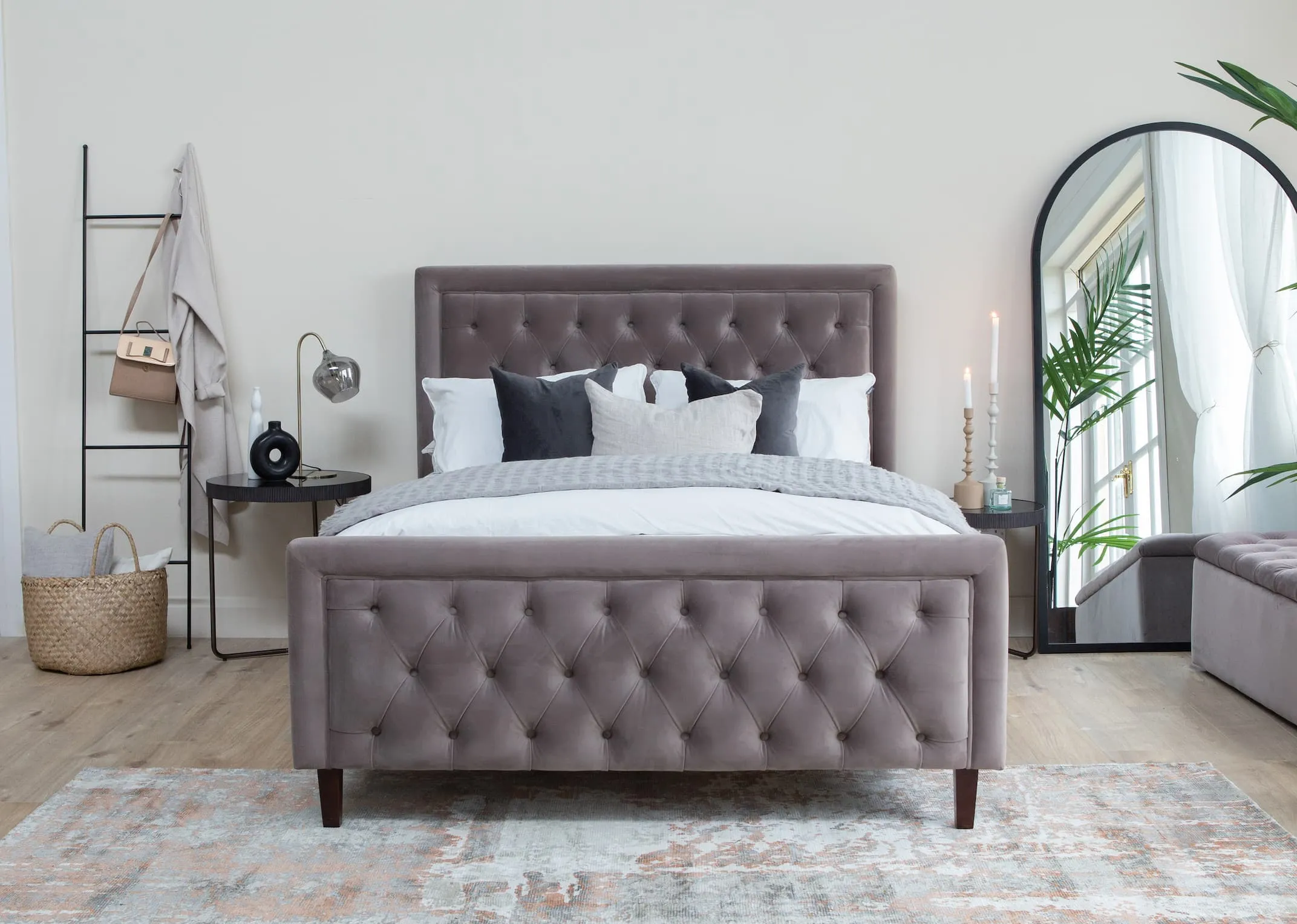 Double (4 Ft 6) Taupe Velvet Bed Frame- Majestic