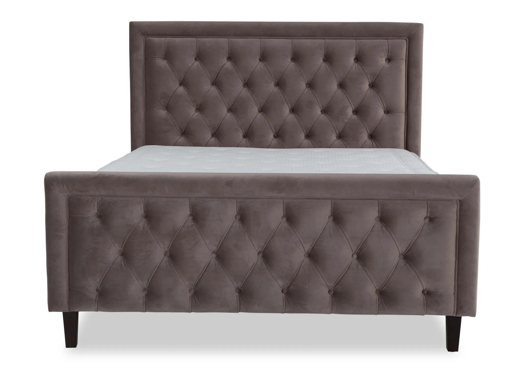 A close up image of the legs of the Majestic 6ft Grey Velvet Bed frame.