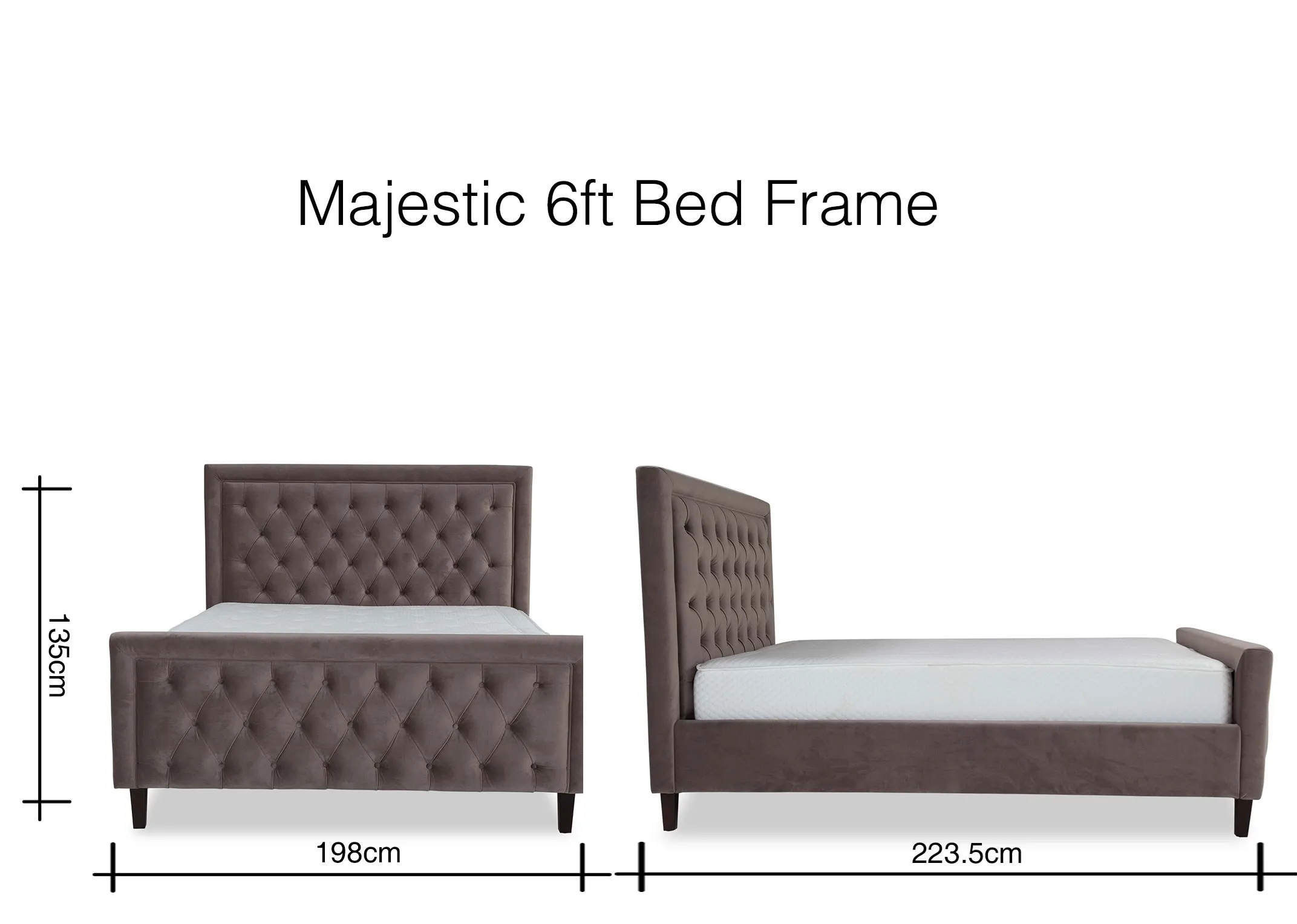 An image of the back of the Majestic 6ft Grey Velvet Bed frame