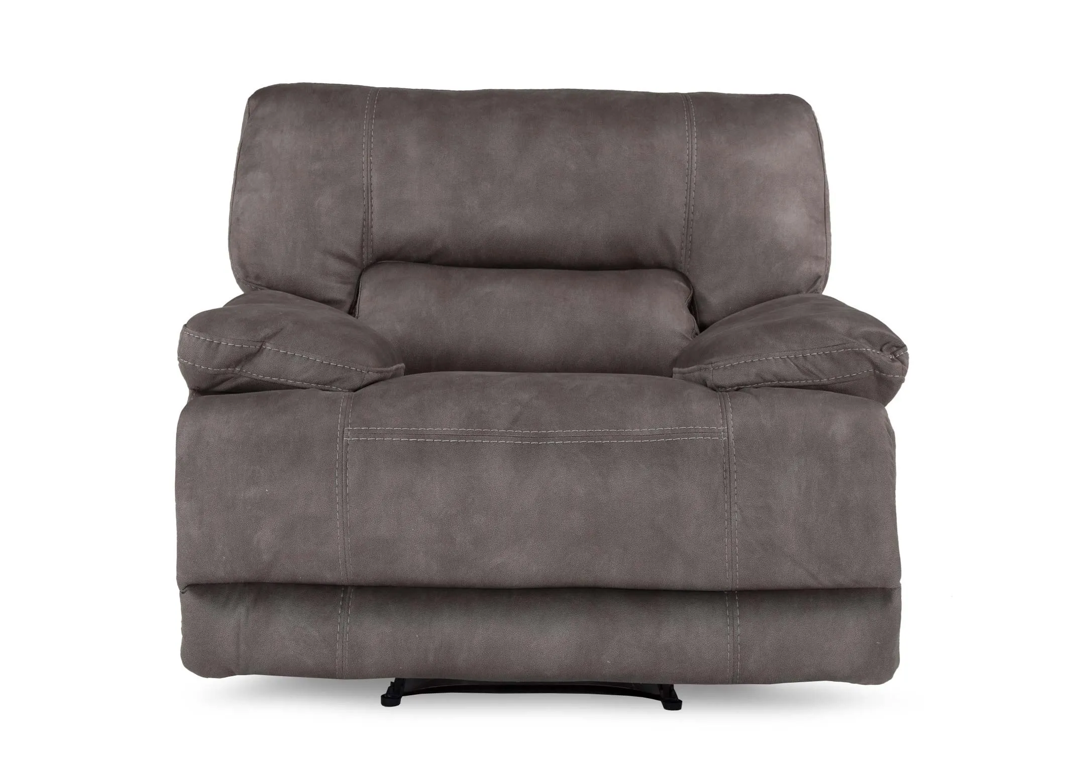 A view from the front showing in full the sultry grey power reclining Baxter armchair