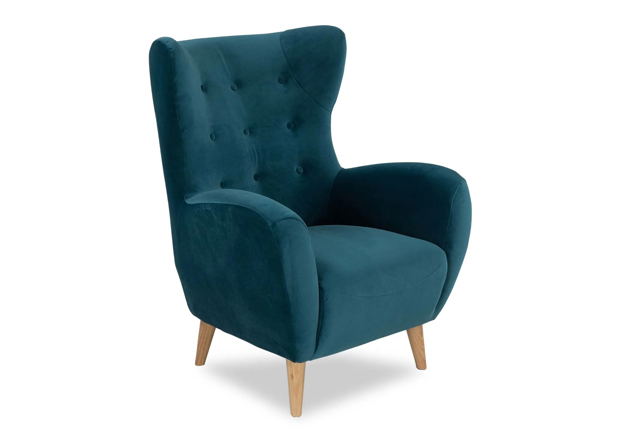 A shot of the Bronx armchair in teal velvet.