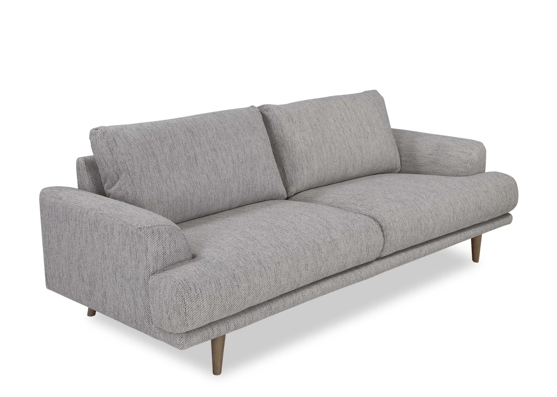 A power shot of the Legend 3 seater sofa in grey fabric.