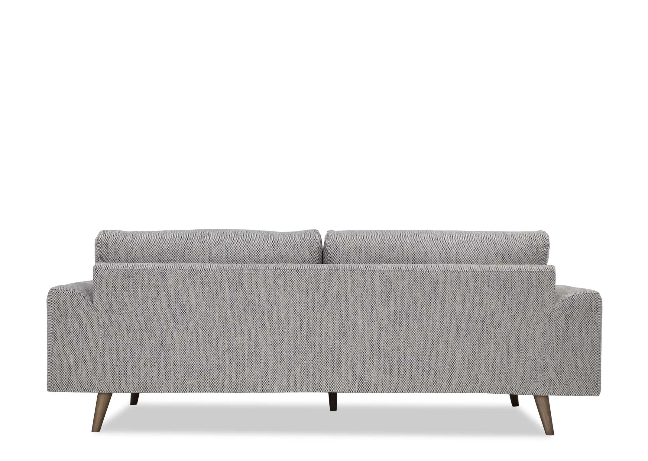 A view looking at the back of the Legend 3 seater sofa in grey fabric.