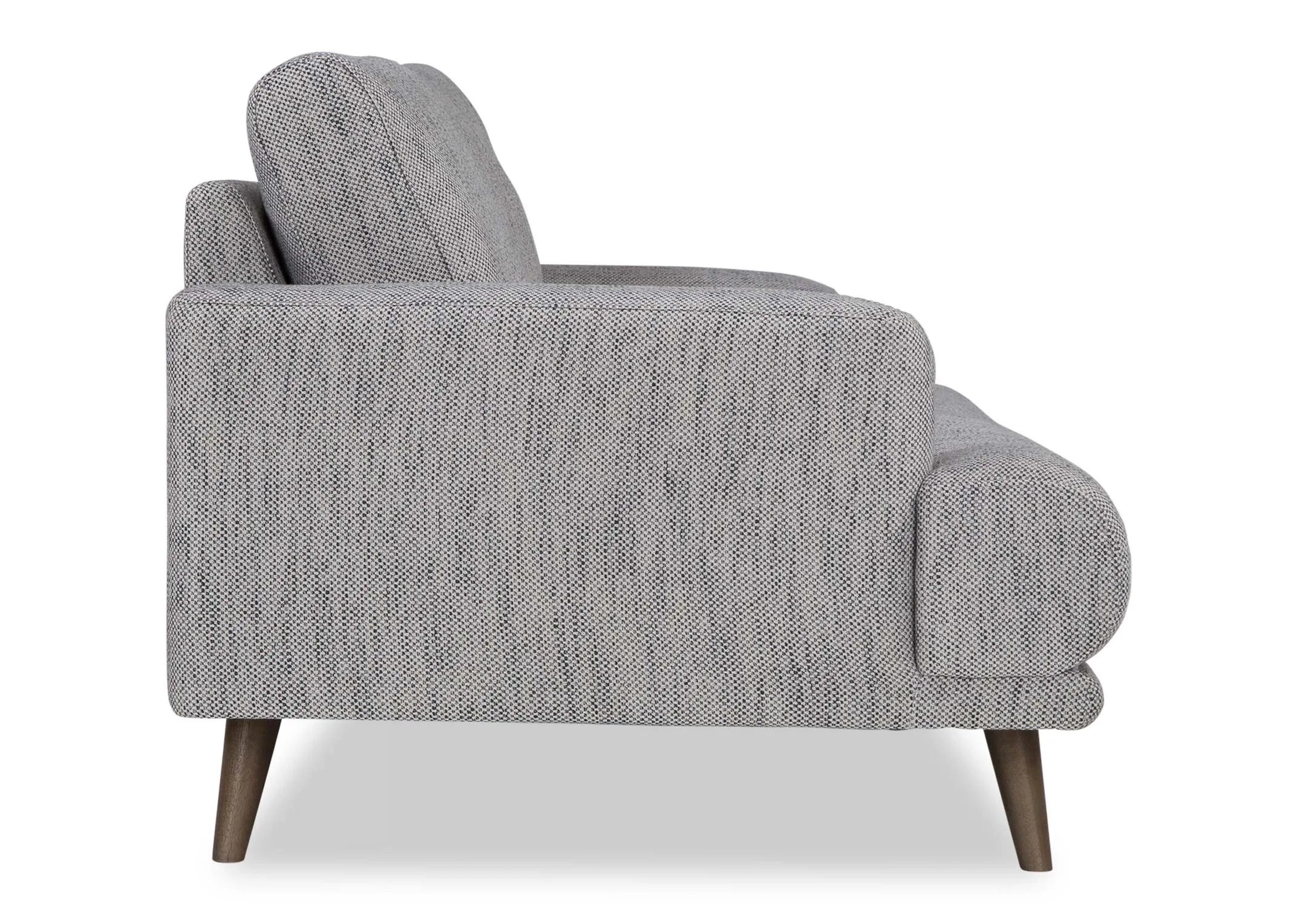 A side view of the Legend 2 seater sofa in grey fabric.
