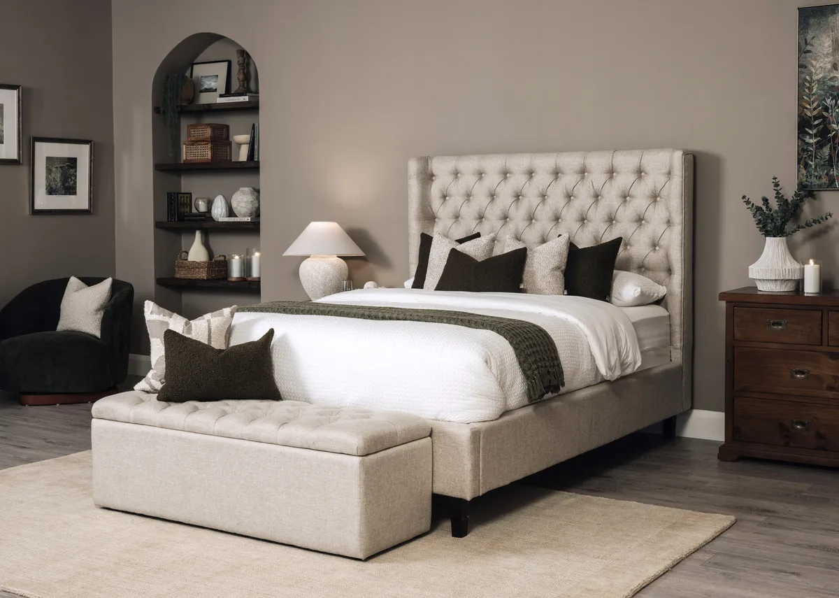 King Size (5ft) Beige Fabric Bed Frame - Chelsea