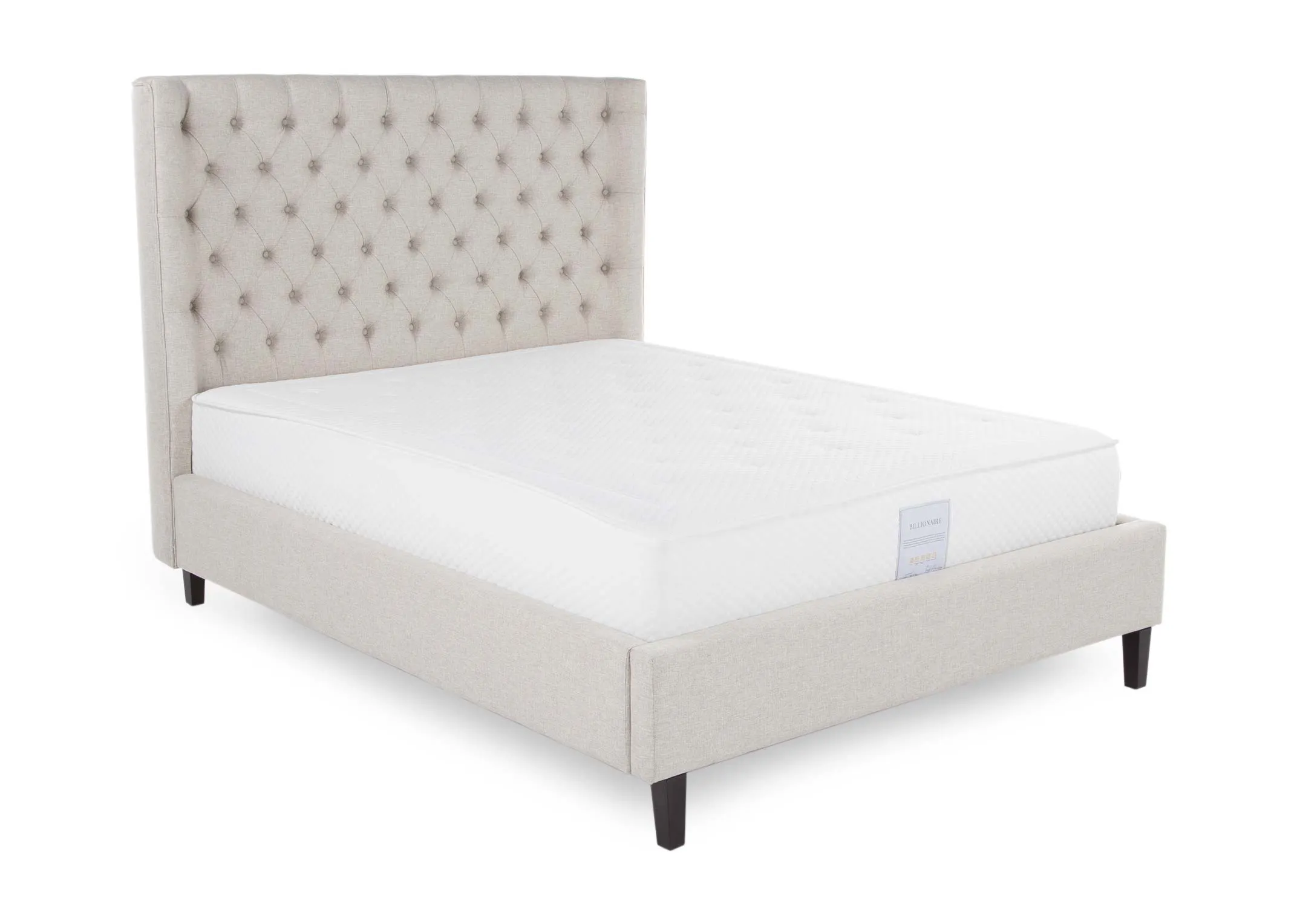A power shot image of the 5 ft beige fabric Chelsea bedframe
