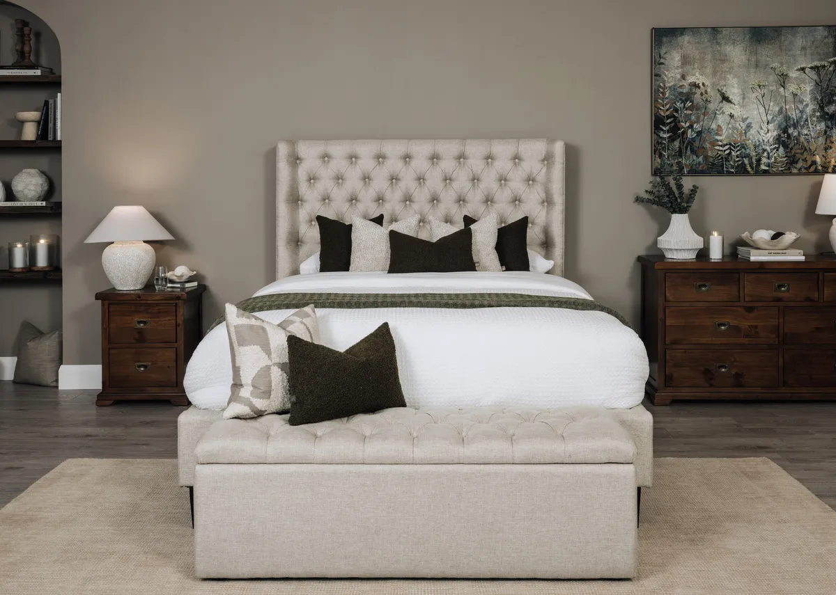 Super King (6ft) Beige Fabric Bed Frame - Chelsea