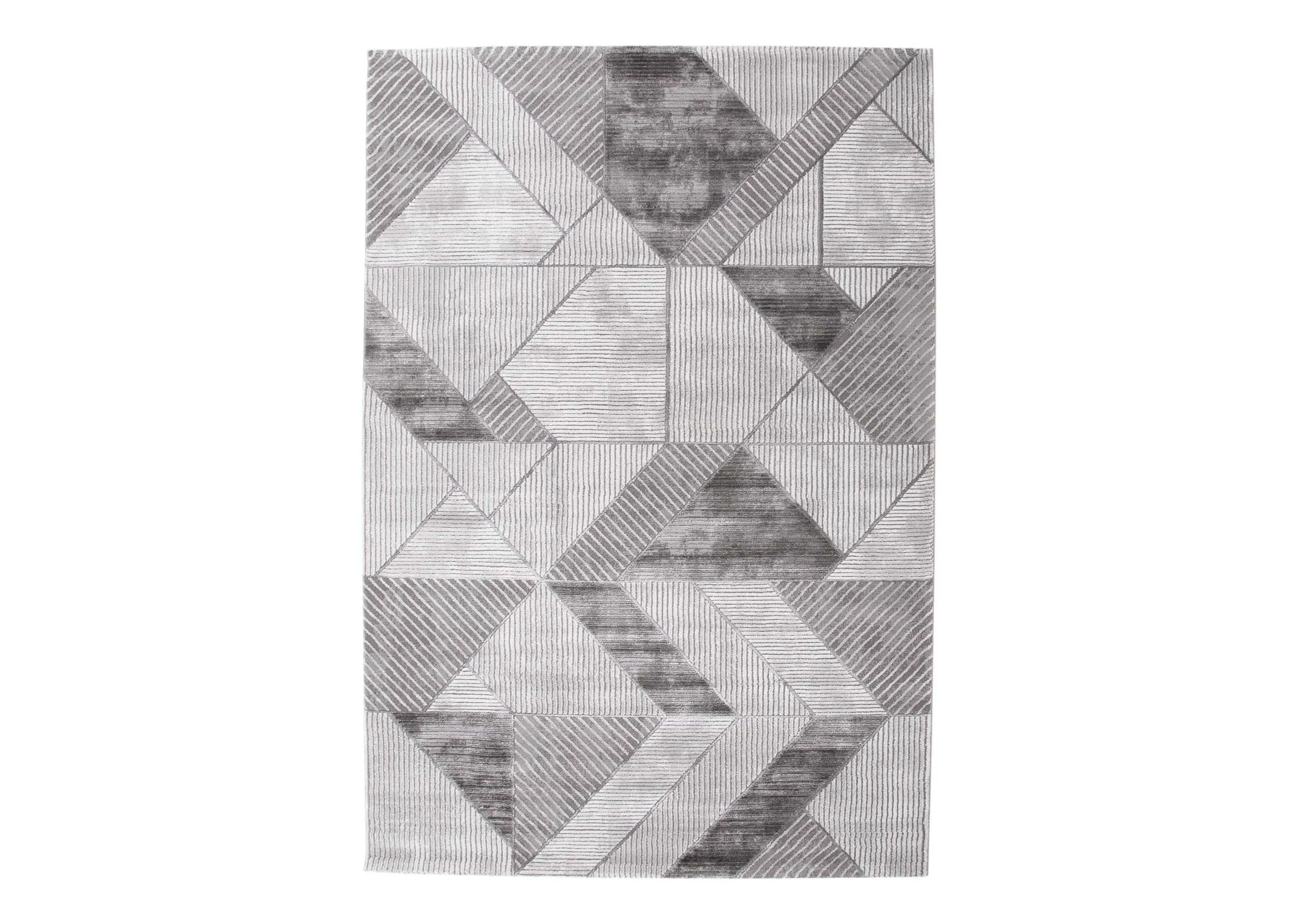 A front view of the large geometric grey Dexter rug