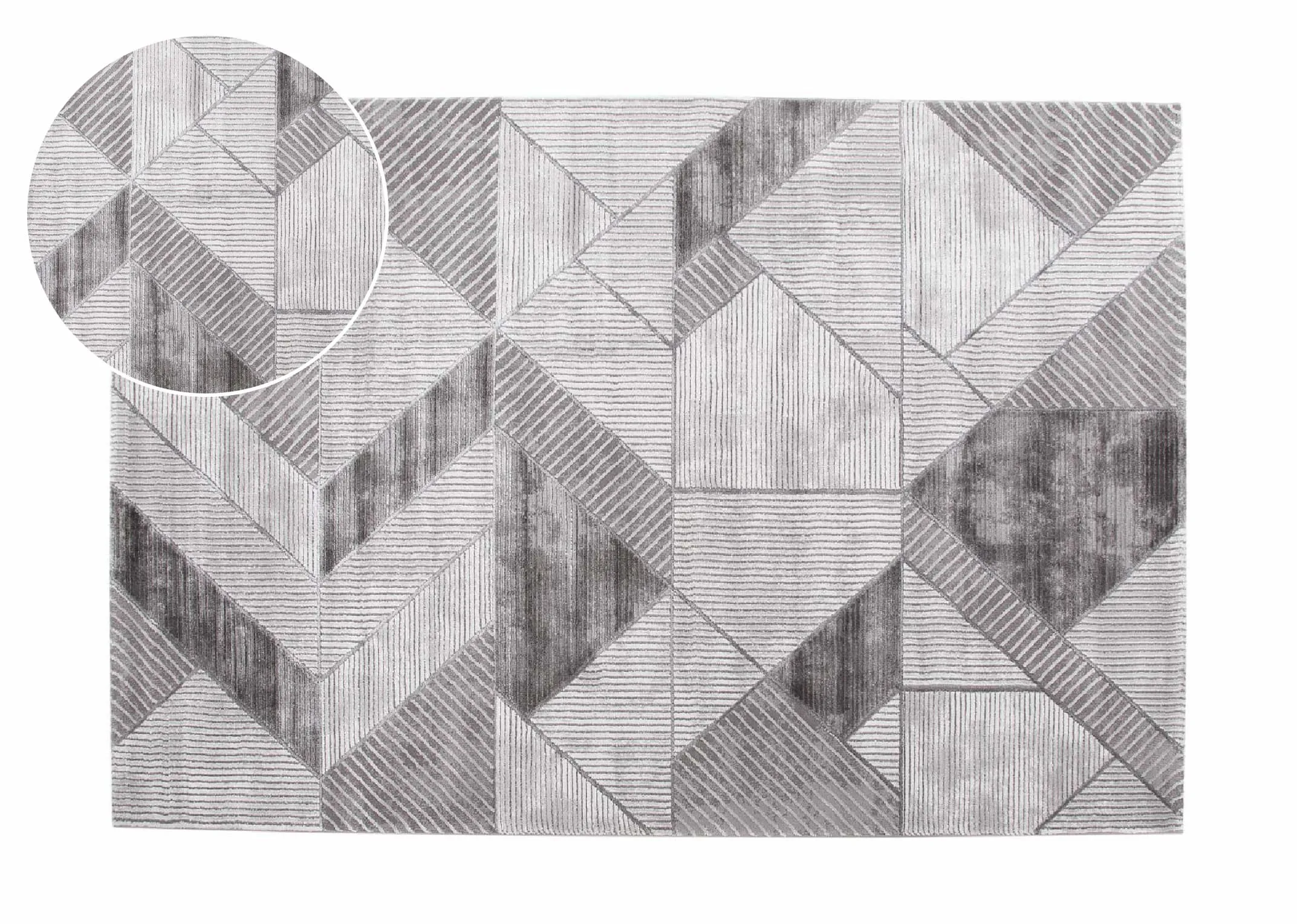 A front view of the large geometric grey Dexter rug