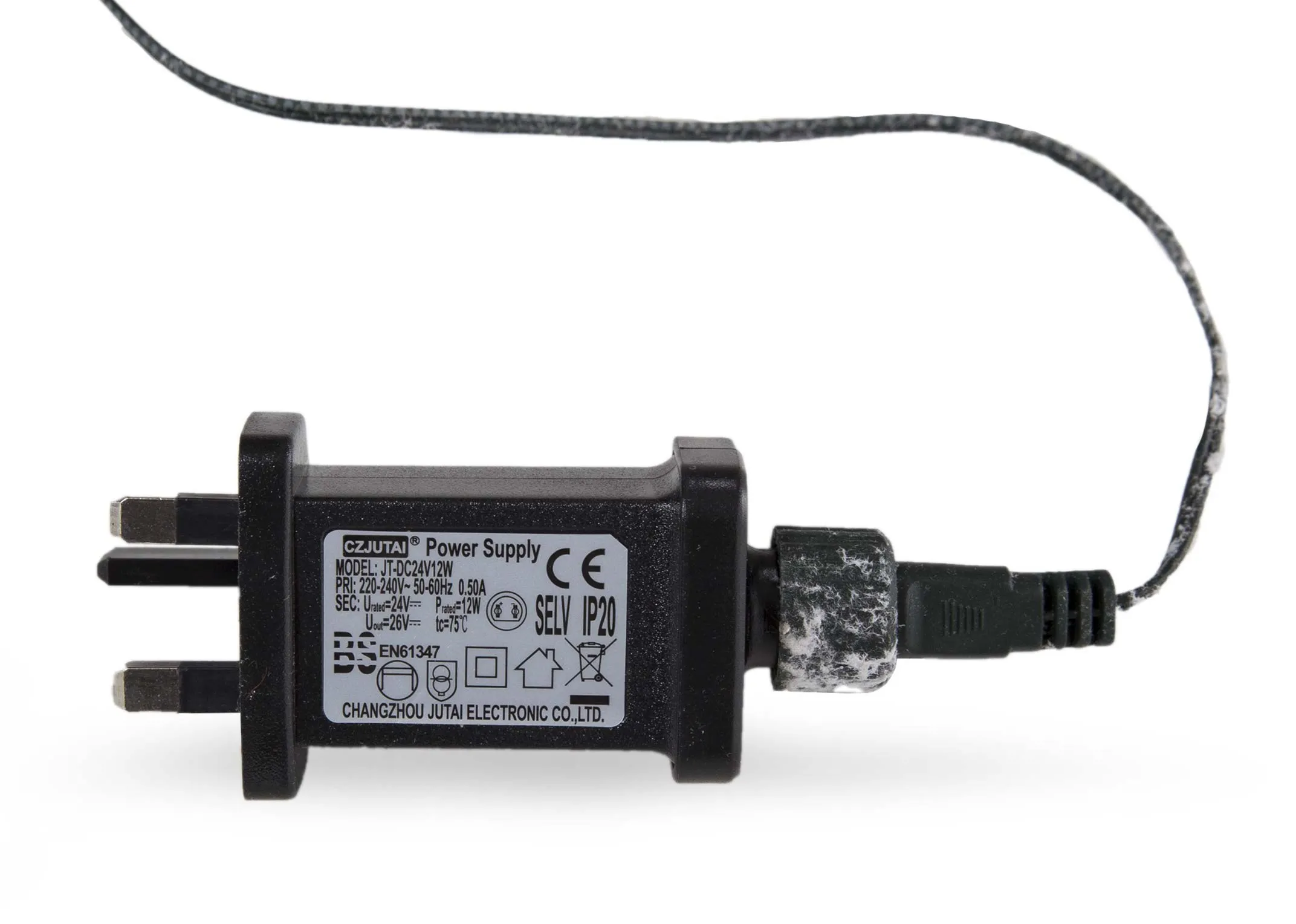 A view of the plug of the 7ft Snow Christmas Tree with LED Lights - Vermont