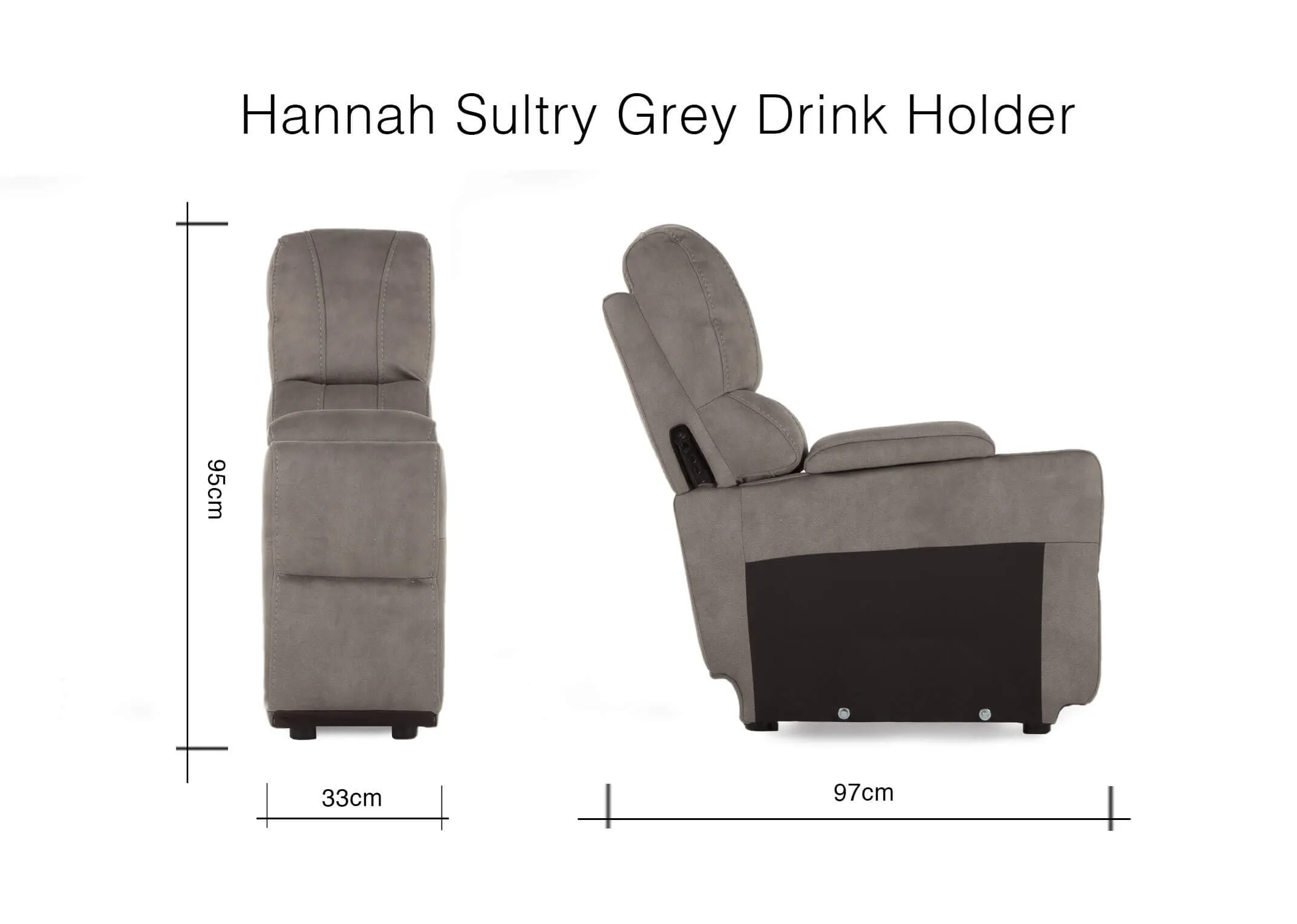 A dimension image of the Hannah Grey Drinks Holder with 33cm (Width) x 95cm (Height) x 97cm (Depth)