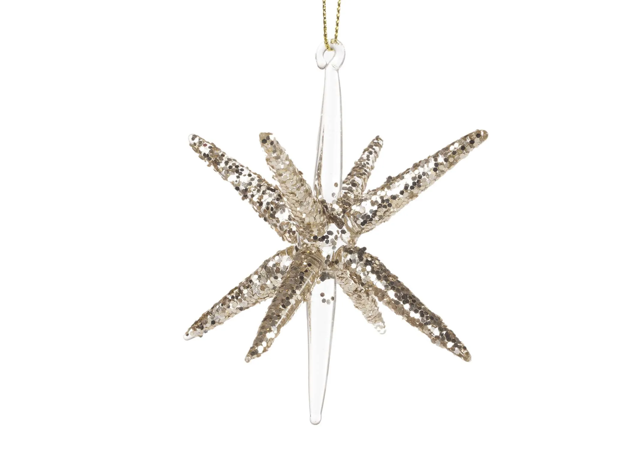 9cm Glittered 3D Star Christmas Decoration image in full showing sparkling detail and edges