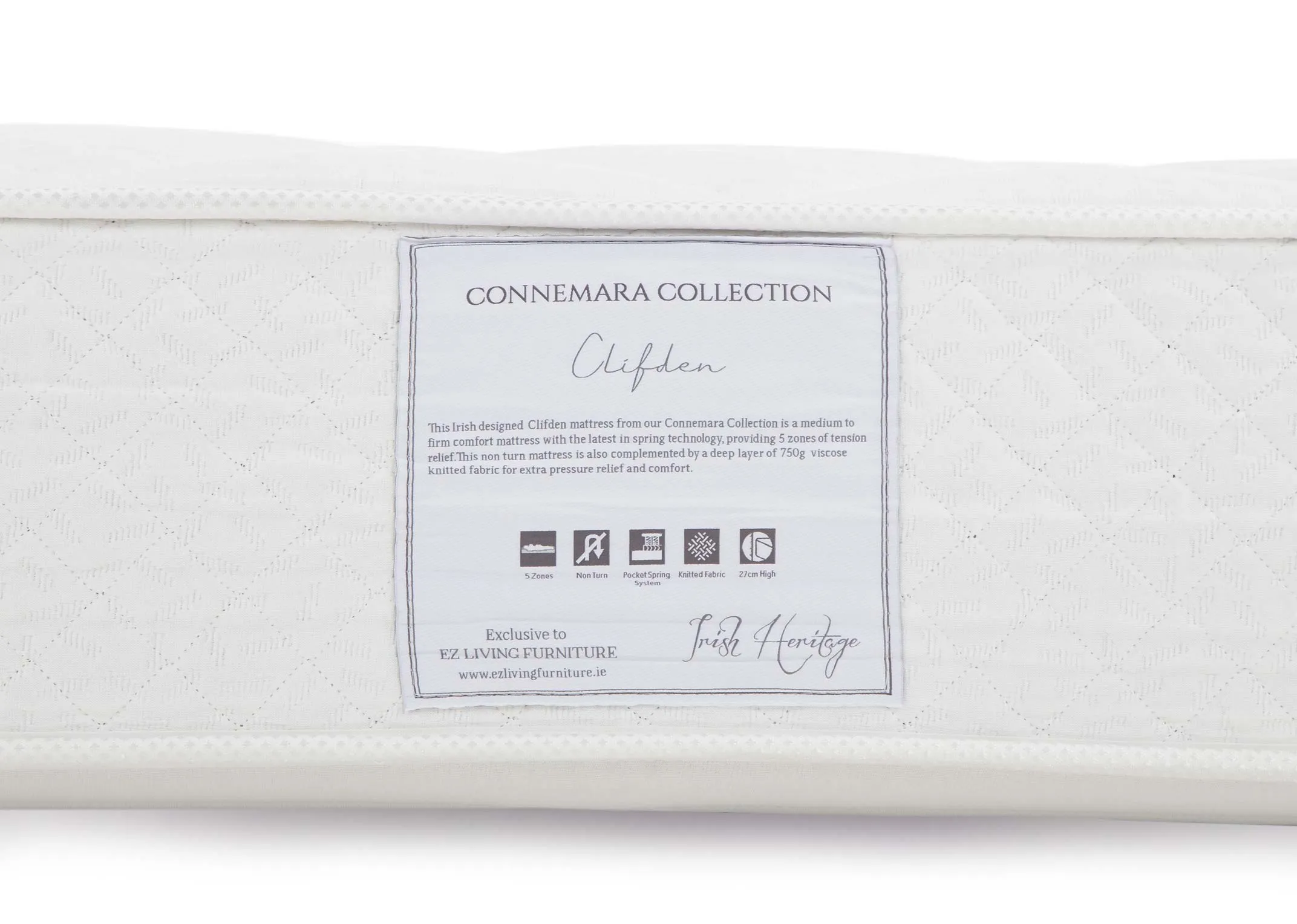 New Clifden Firm Roll Up King Size Mattress image displaying the Connemara Branding