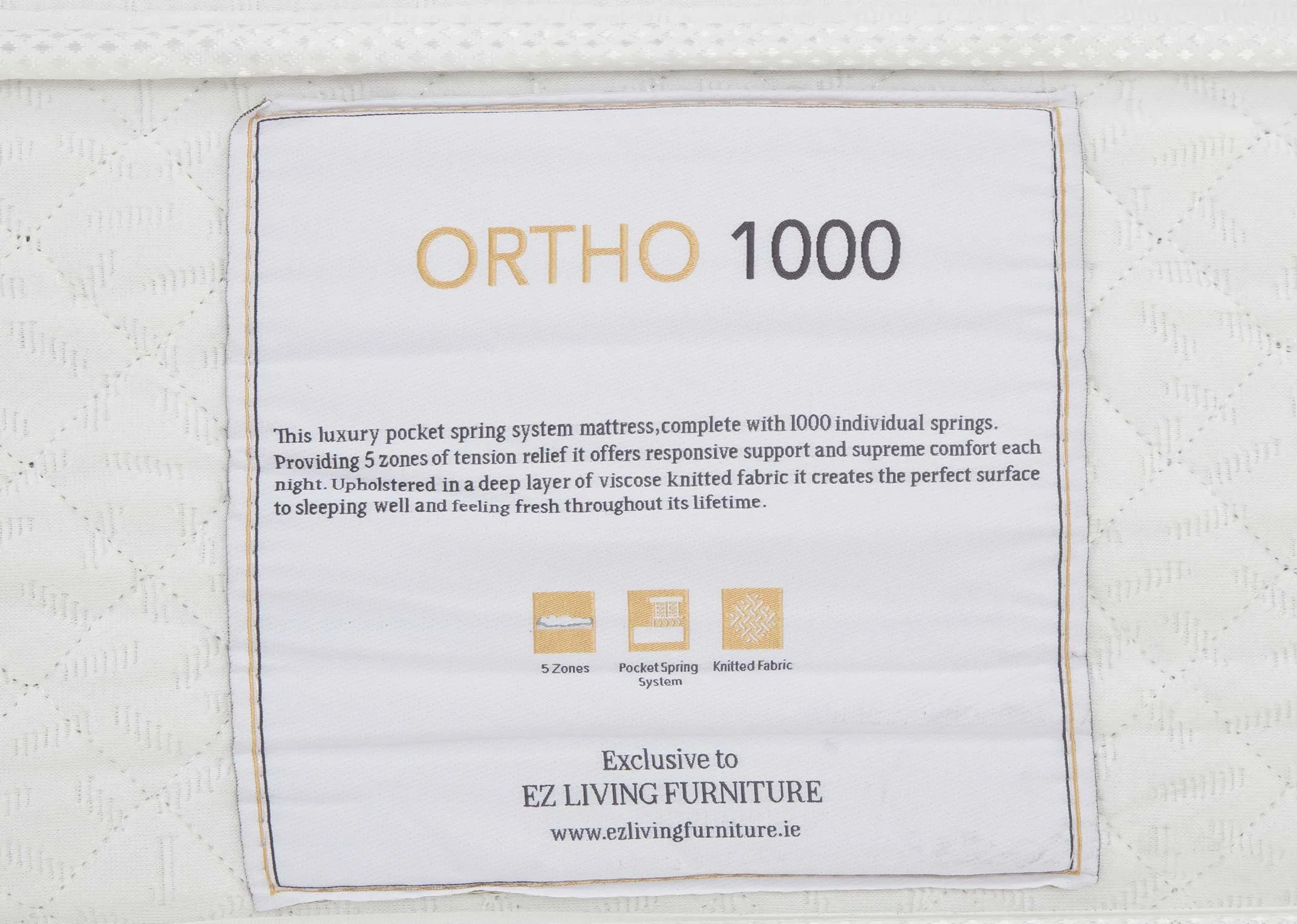 A close up view of the product description on the double 4ft6 Ortho 1000 mattress