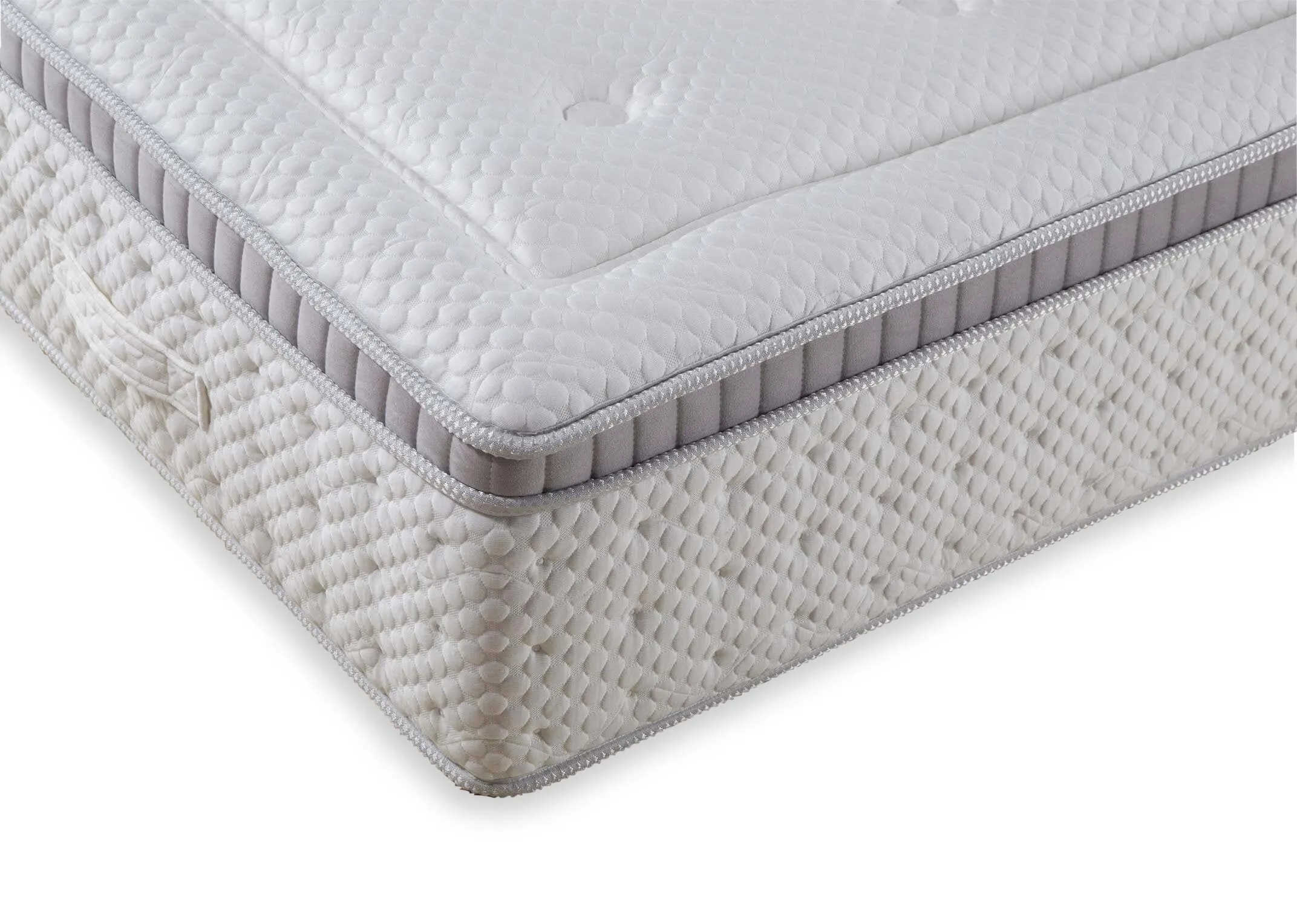 A Double 4ft6 pocket spring mattress from the Rian Therapeutic range. Closeup of mattress 32cm depth