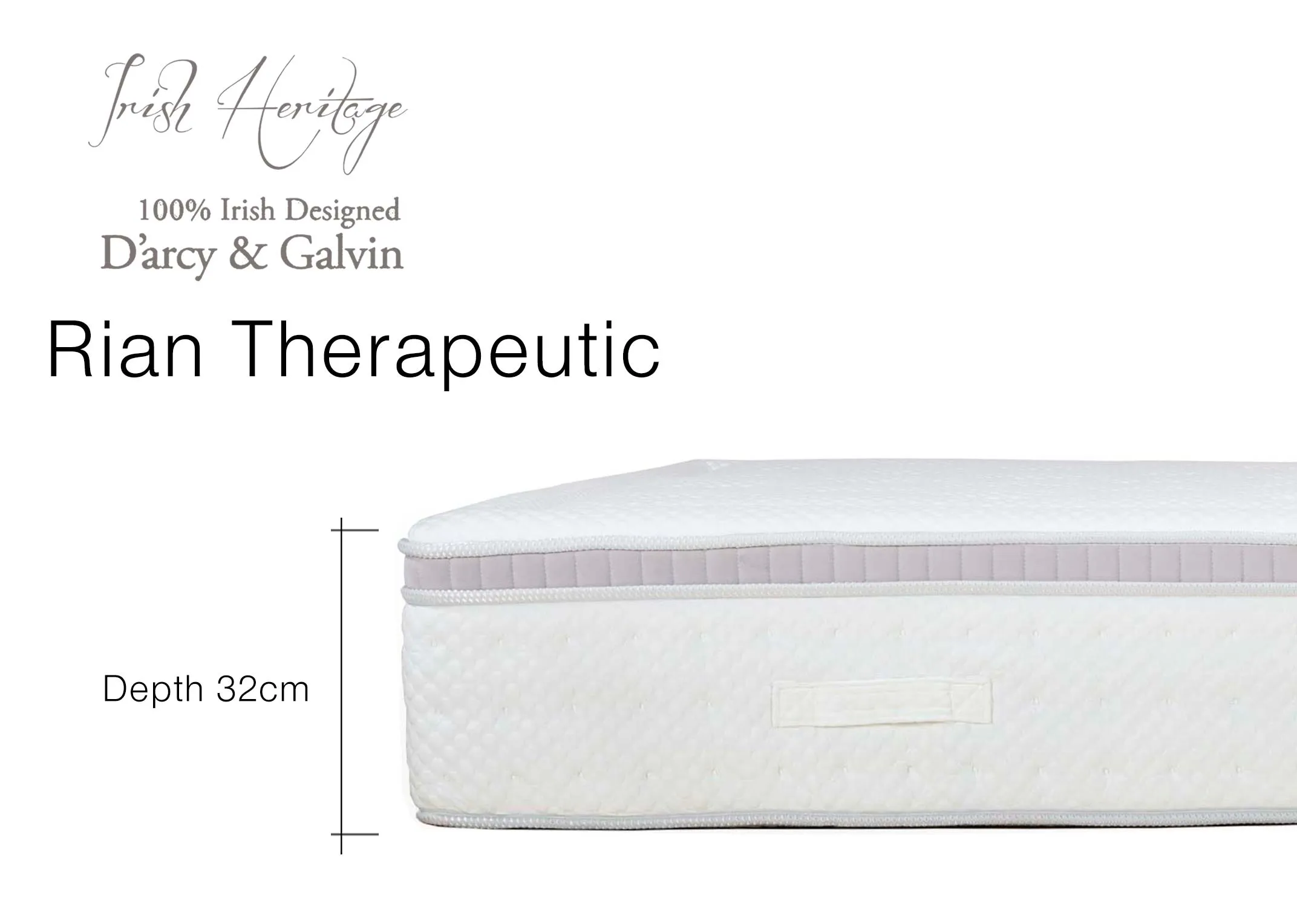 A Double 4ft6 pocket spring mattress from the Rian Therapeutic range. Closeup of mattress brand & specs