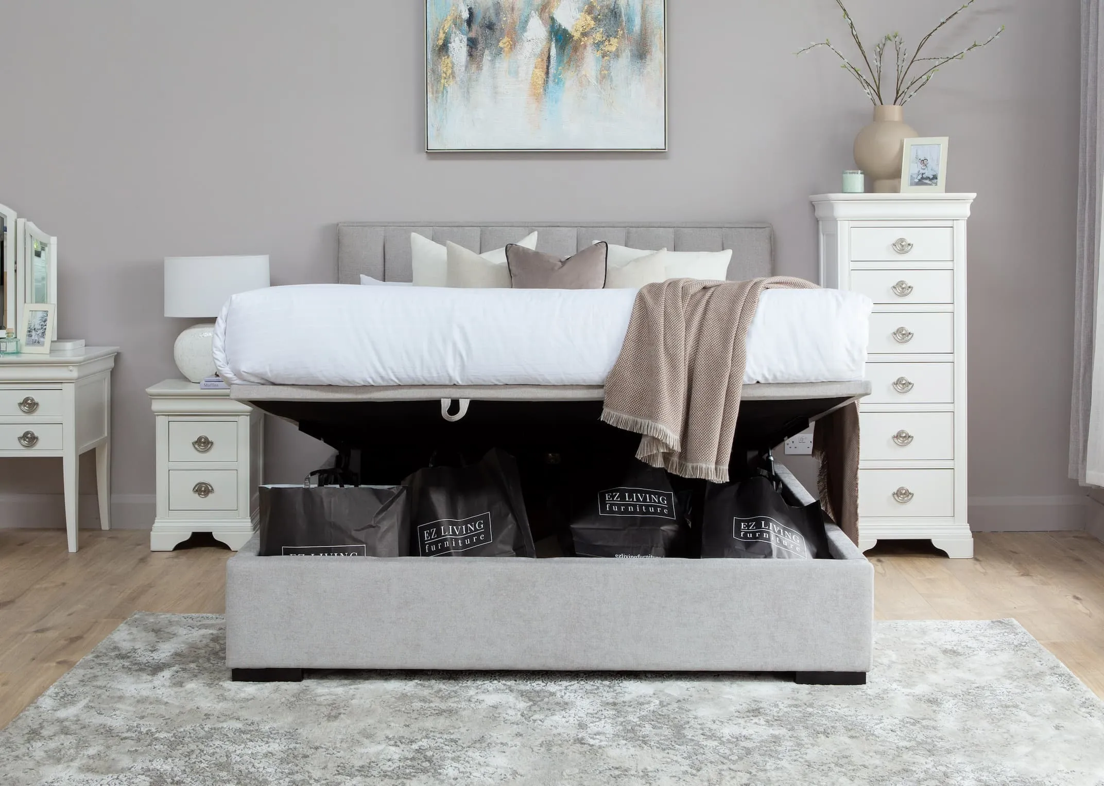 Super King (6 ft) Grey Fabric Ottoman Bed Frame - Liberty