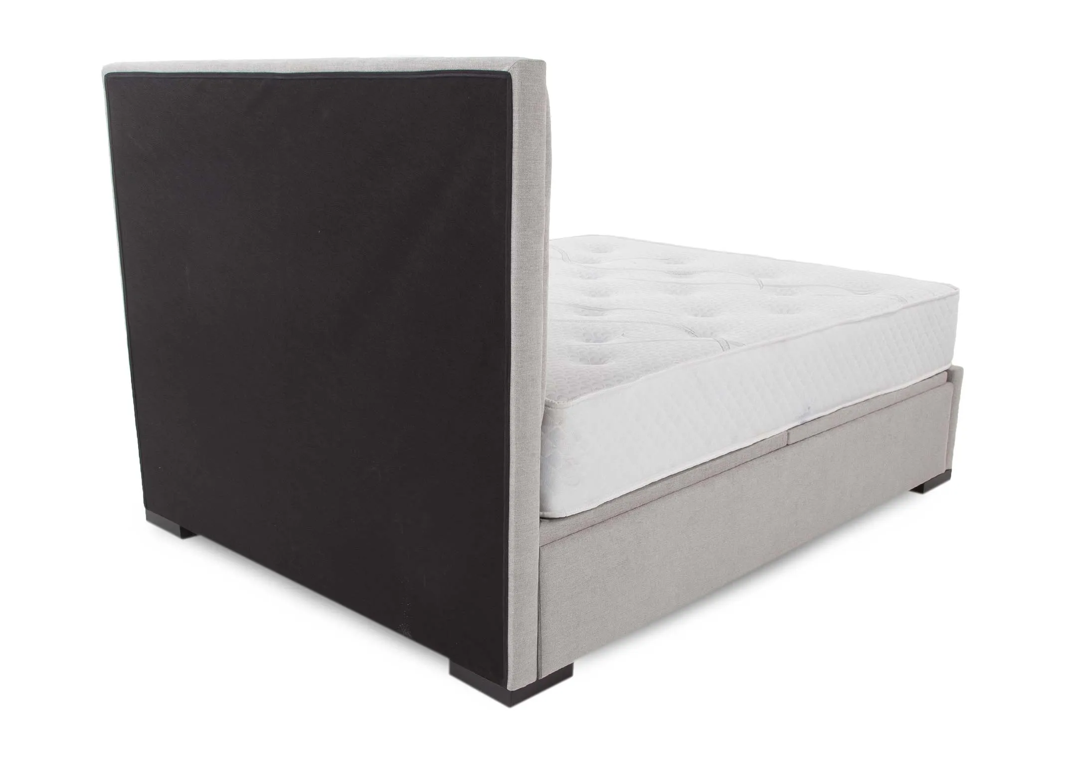 A light grey fabric 6ft ottoman bed frame from EZ Living Furniture's Liberty range. Side view shows length with mattress