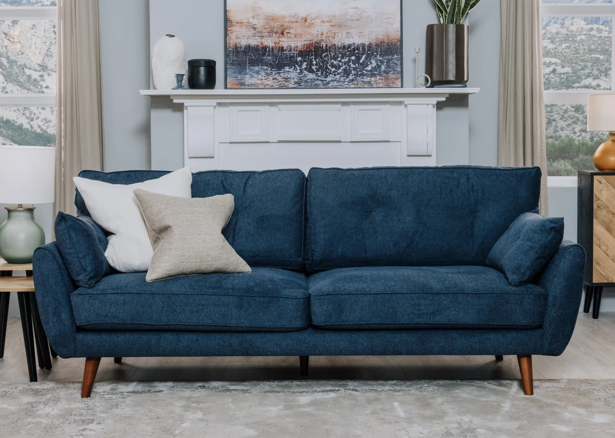 3 Seater Navy Fabric Sofa - Caoimhe