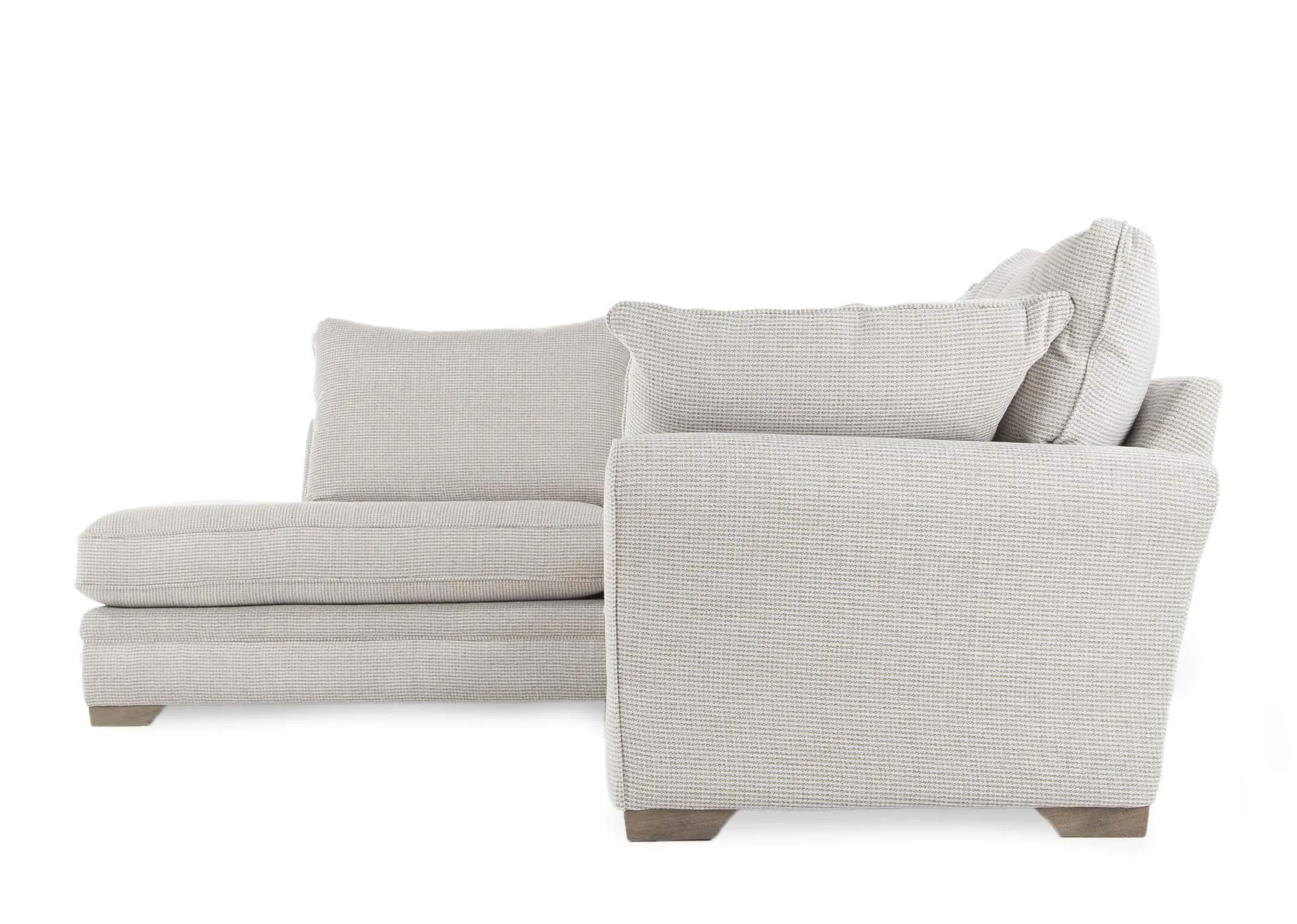 Sadler Beige Fabric Accent Right Arm Corner Chaise in an image taken from the side showing depth
