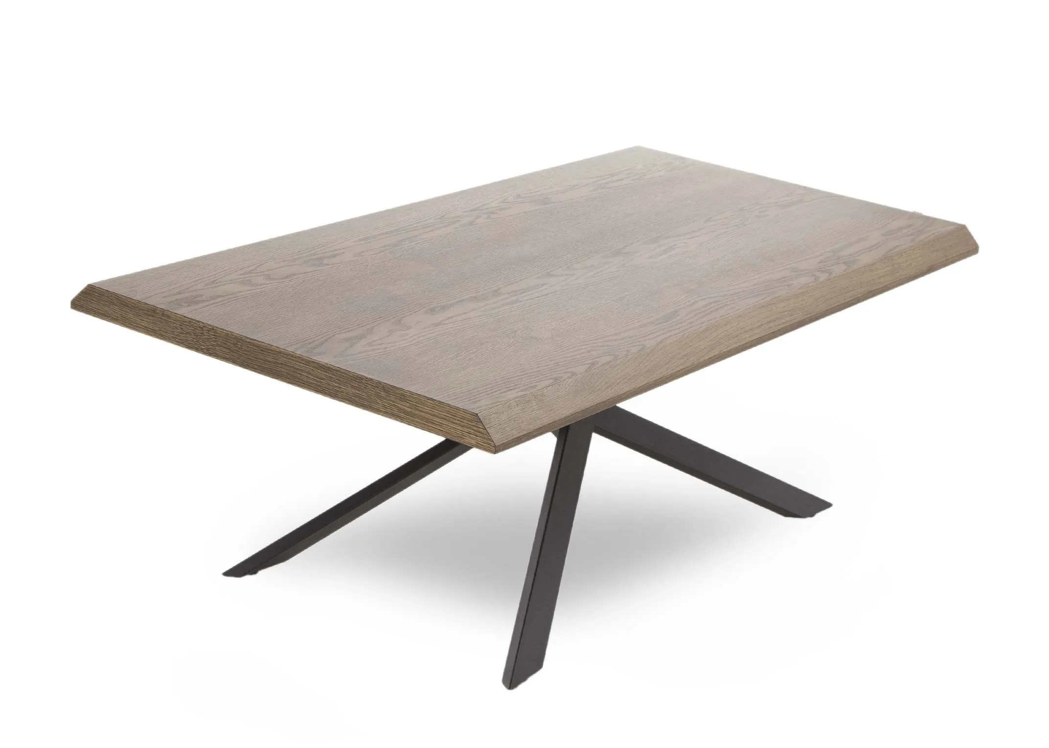 A smoked oak coffee table with black metal legs from EZ Living Furnitures Arno range. Angled view