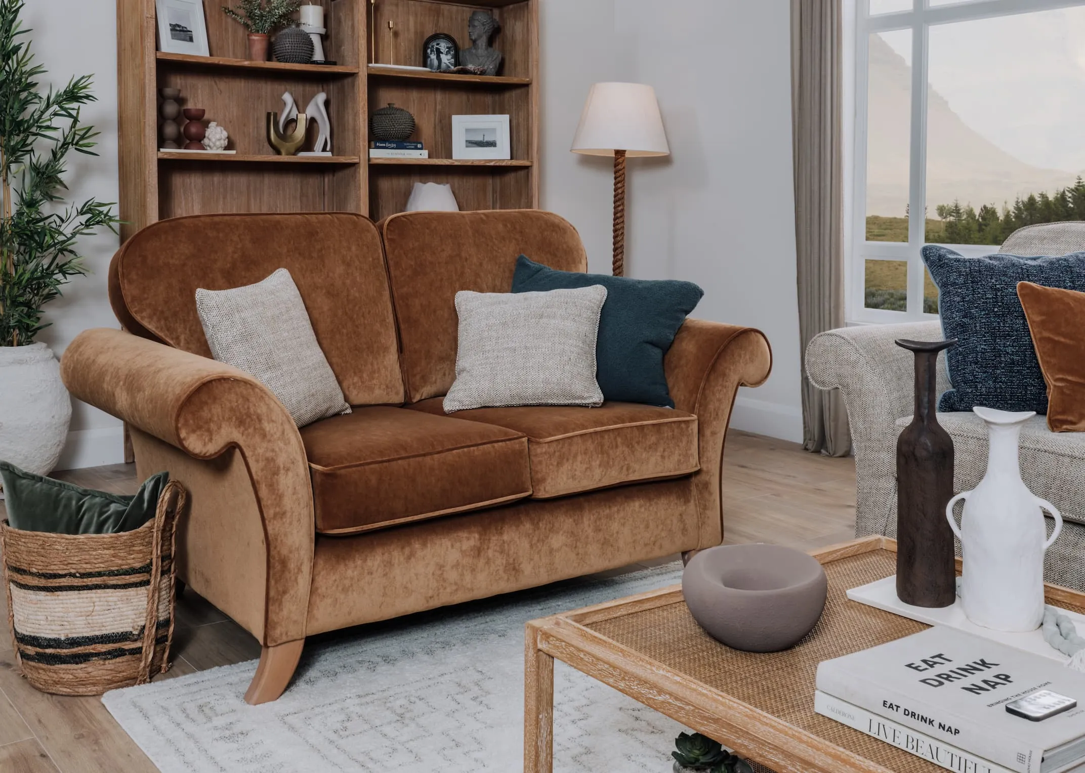 2 Seater Gold Velvet Foam Highback Sofa - Lauren