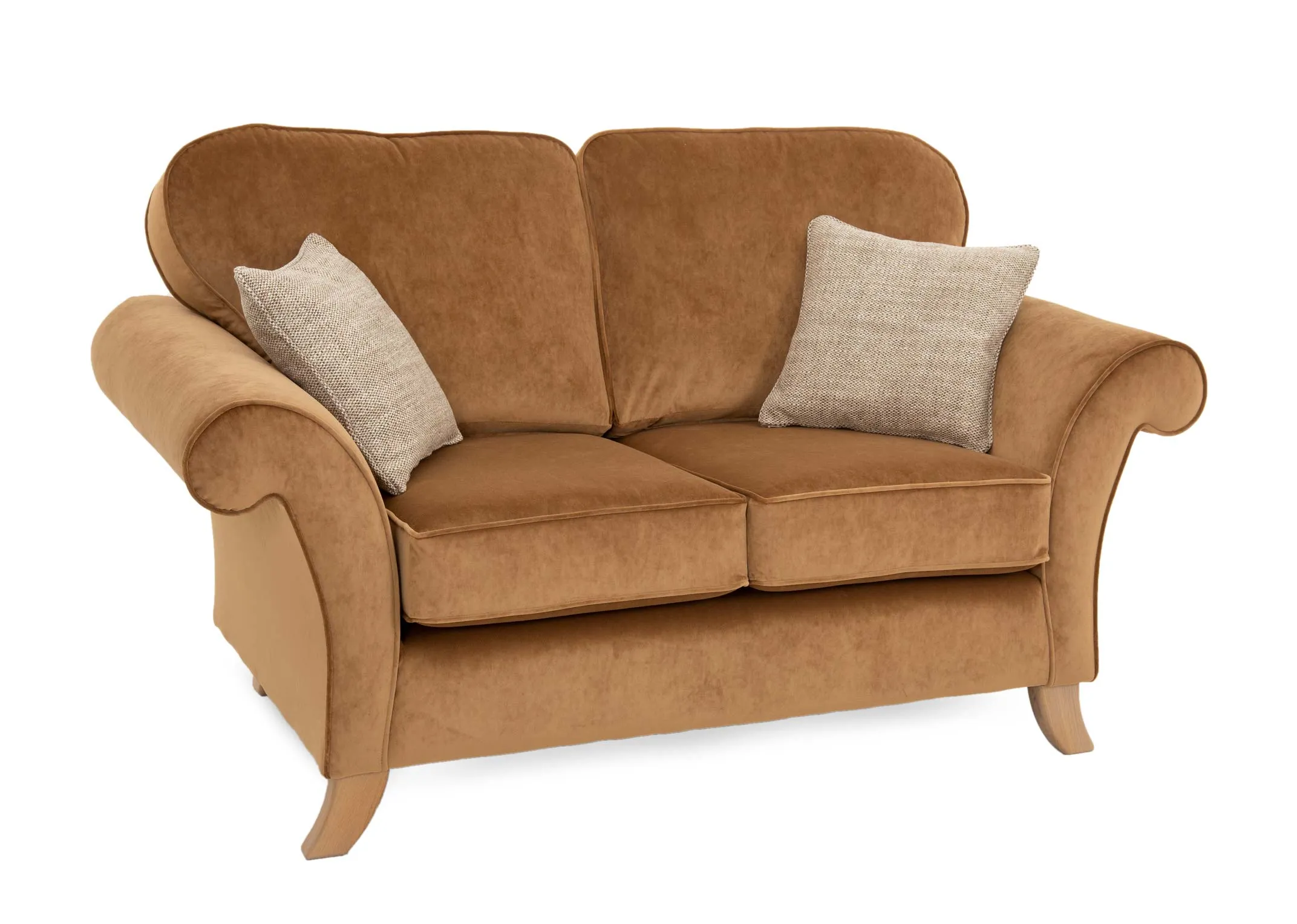2 Seater Gold Velvet Foam Highback Sofa - Lauren
