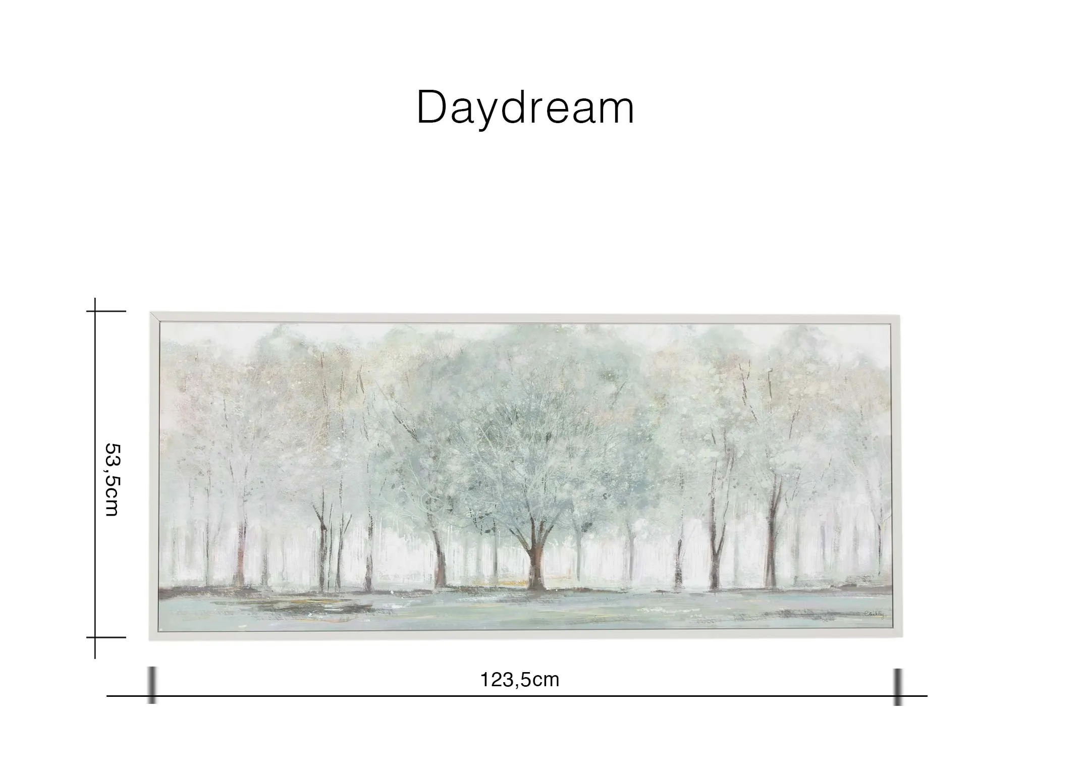 A dimension image of the Daydream Charlotte Oakleys Framed Print with 123.5cm Width x 53.5cm Height