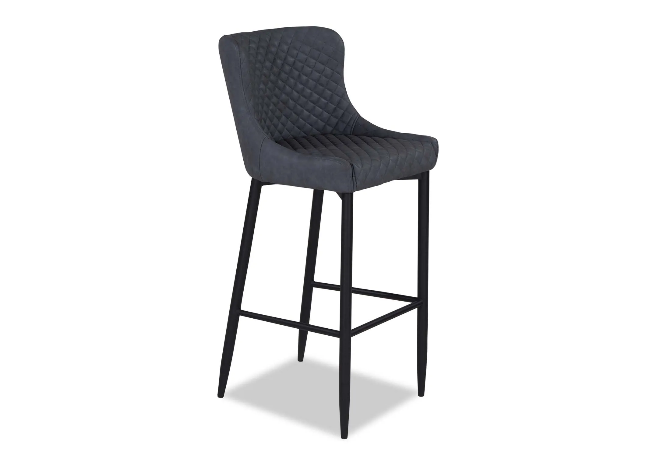 Vintage grey faux leather counter bar stool with black metal legs from EZ Living Furniture's Ottowa range. Angle view.