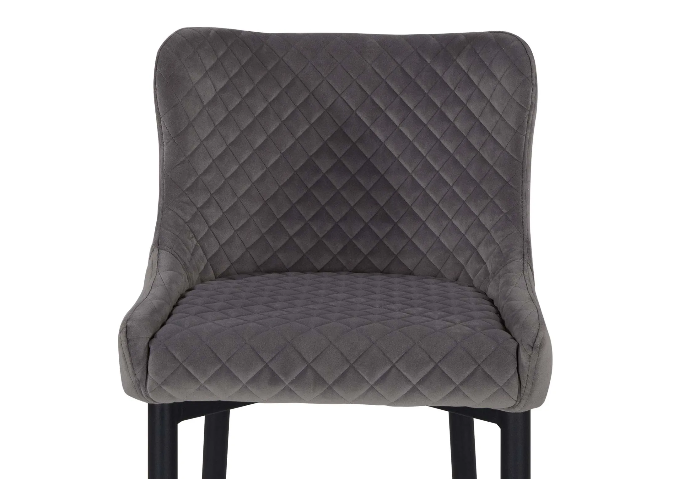 Light grey plush velvet counter barstool with black metal legs from EZ Living Furniture's Ottowa range. Closeup of seat.