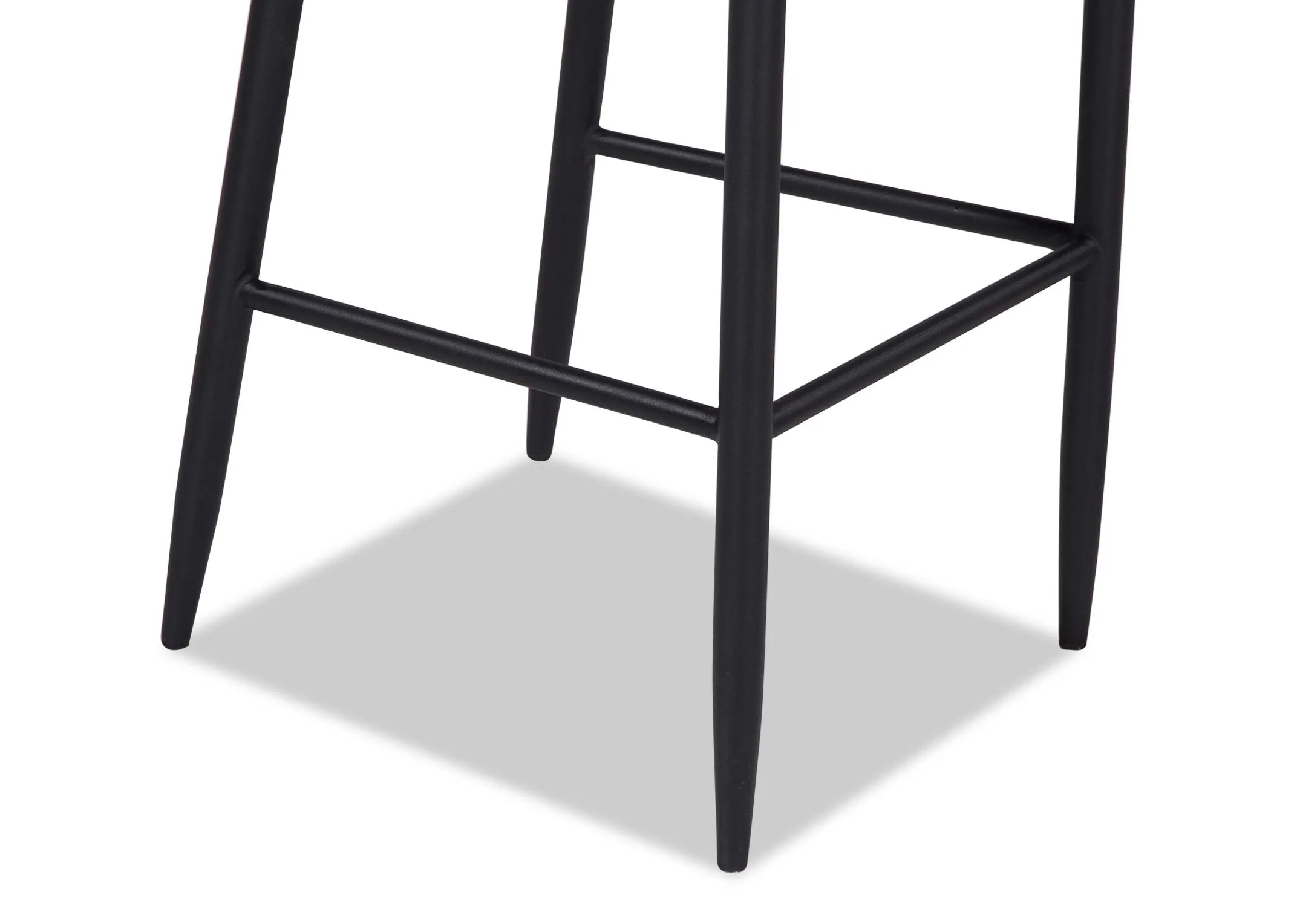 Light grey plush velvet counter barstool with black metal legs from EZ Living Furniture's Ottowa range. Closeup of Legs.